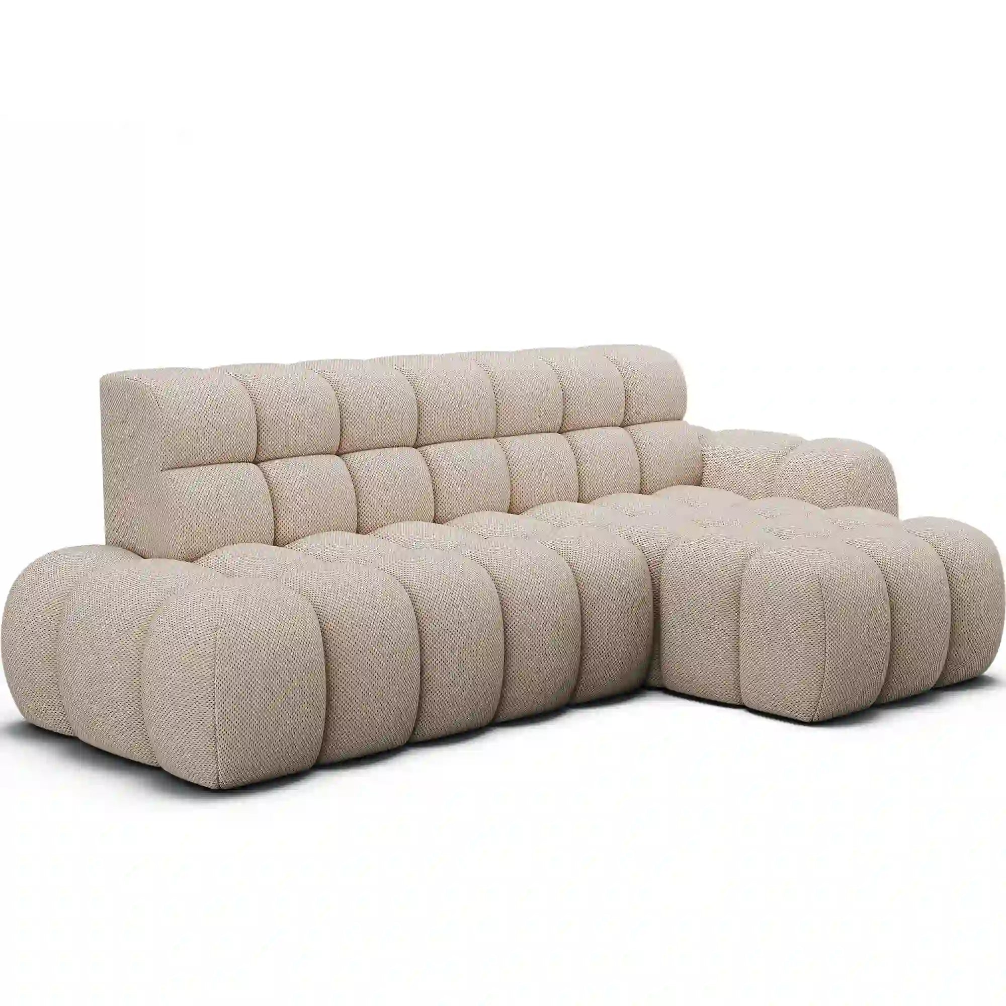 Coltar extensibil CEEDRO, sezlong dreapta, stofa bej - Calmora 18, cu reglaj electric, 283x165x98 cm