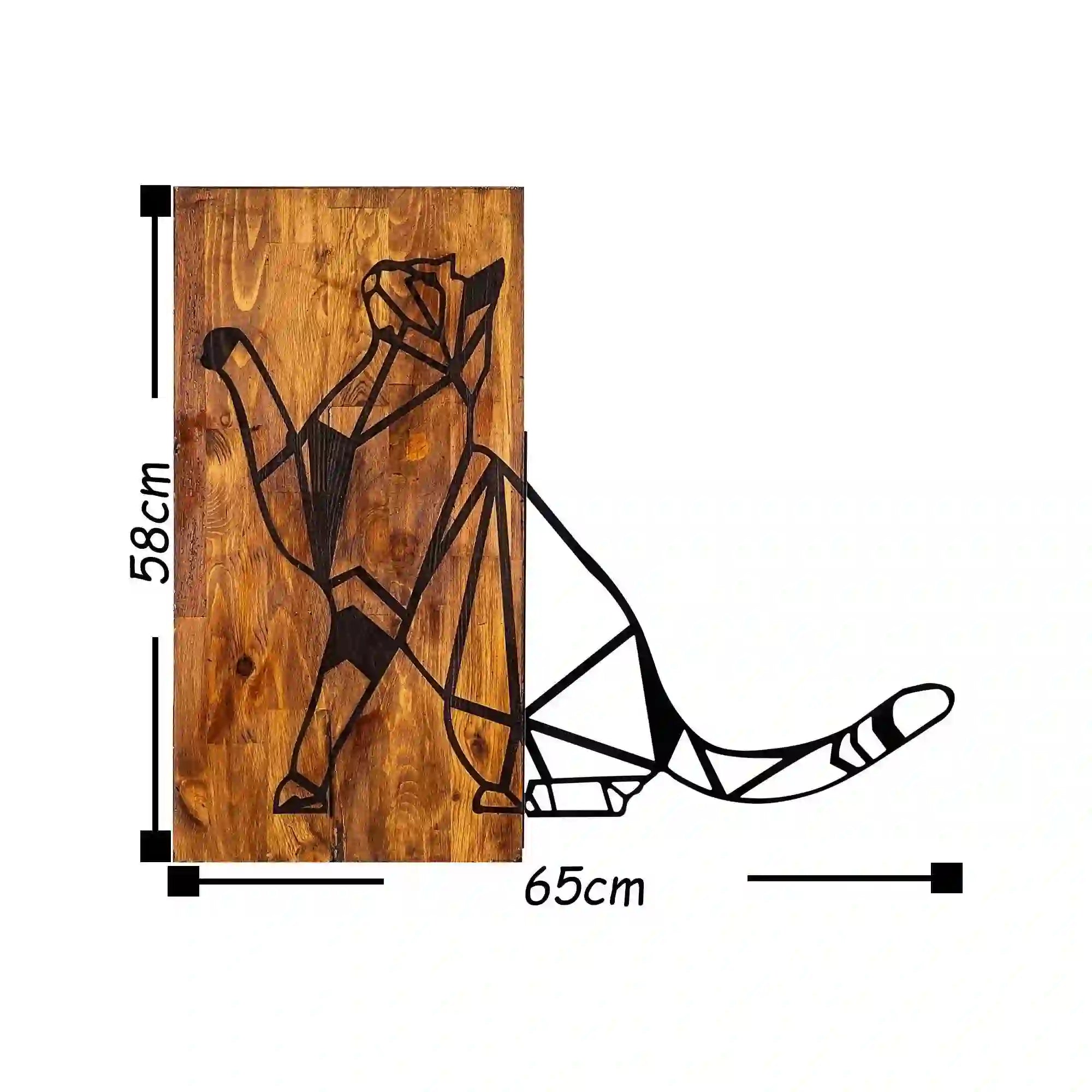 Decoratiune perete CAT, nuc/negru, lemn/metal, 65x58 cm