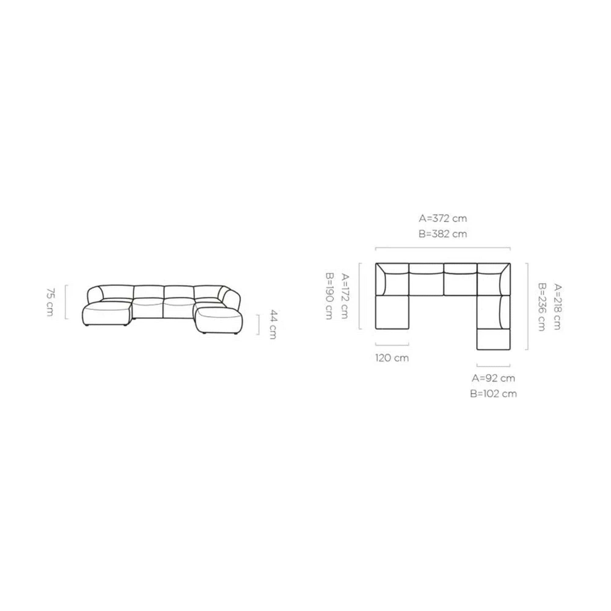 Coltar CANDELO XL B, personalizabil materiale gama Premium, 382x236x75 cm