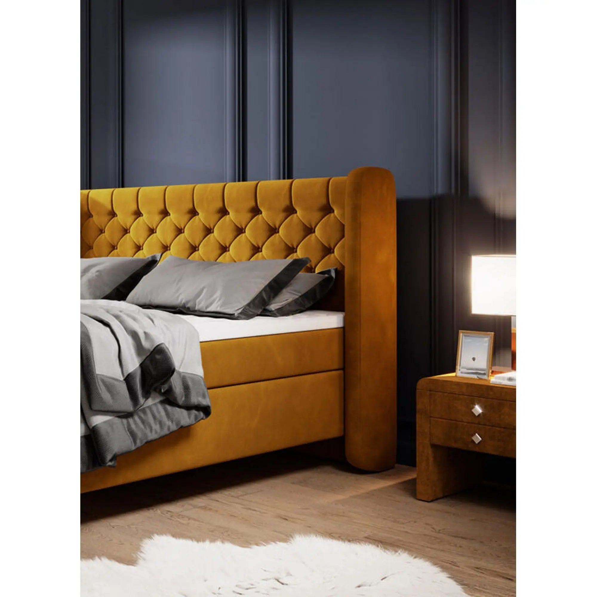 Pat boxspring MADISON 160x200, stofa gri - Salvador 14, Gama Premium, cu saltele si topper