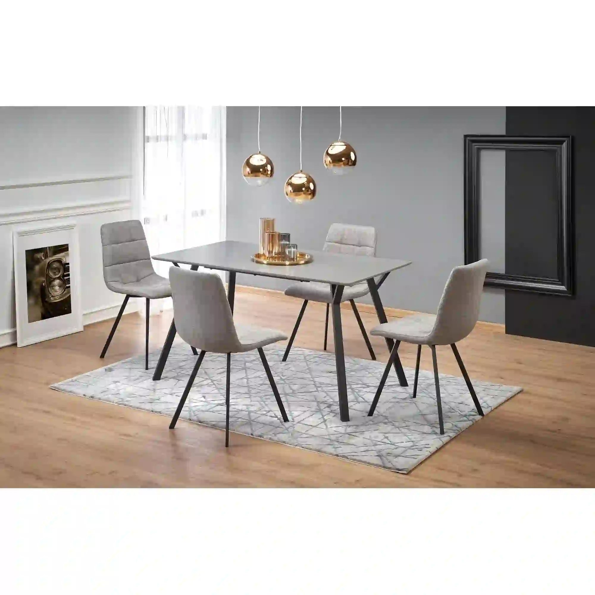Scaun tapitat K402, gri/negru, stofa clasica/metal, 45x55x86 cm