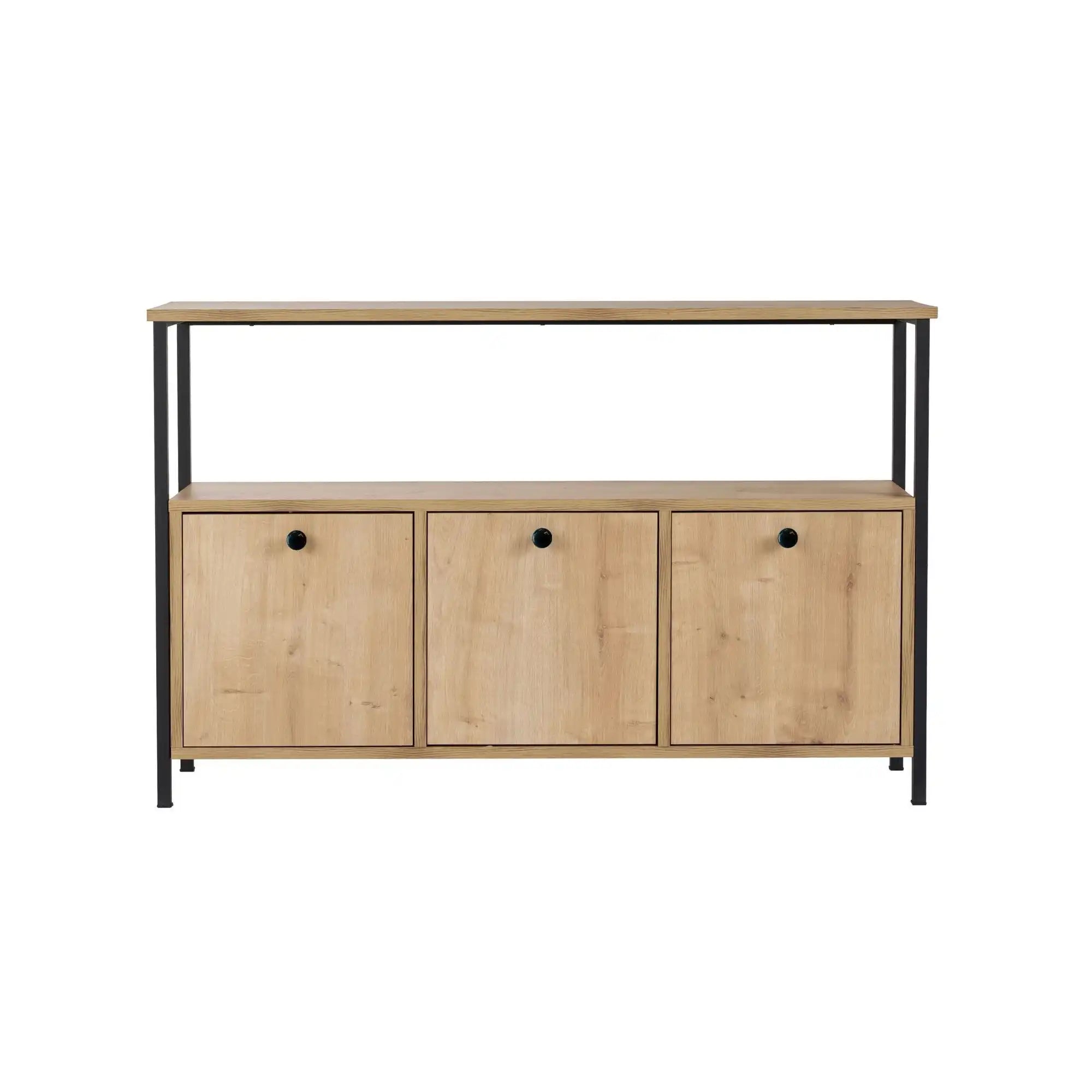 Comoda SOLACE, stejar/negru, PAL/metal, 120x30x77 cm