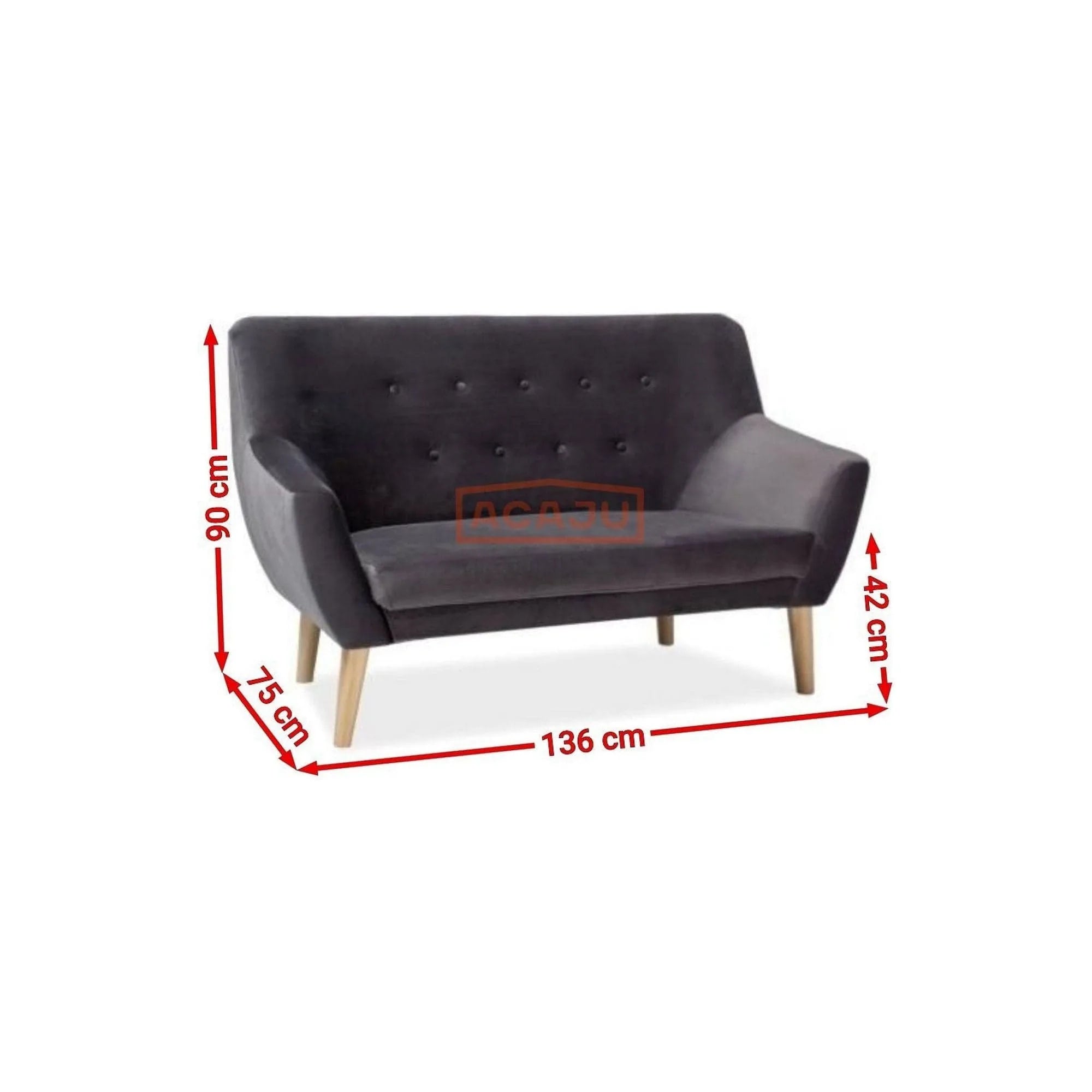 Canapea NORDIC 2, gri Bluvel 14, stofa catifelata/lemn de fag, 136x75x90 cm