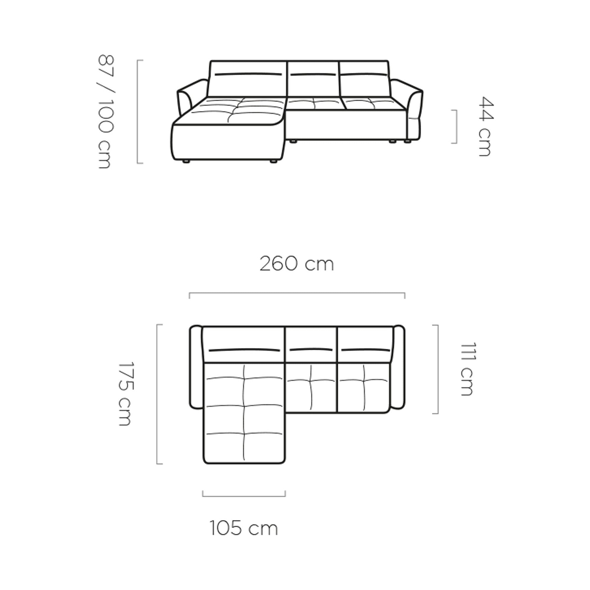 Coltar MURILLO MINI, sezlong stanga, stofa catifelata verde olive - Salvador 10, cu reglaj electric, tetiere reglabile si lada depozitare 260x175x87/100 cm