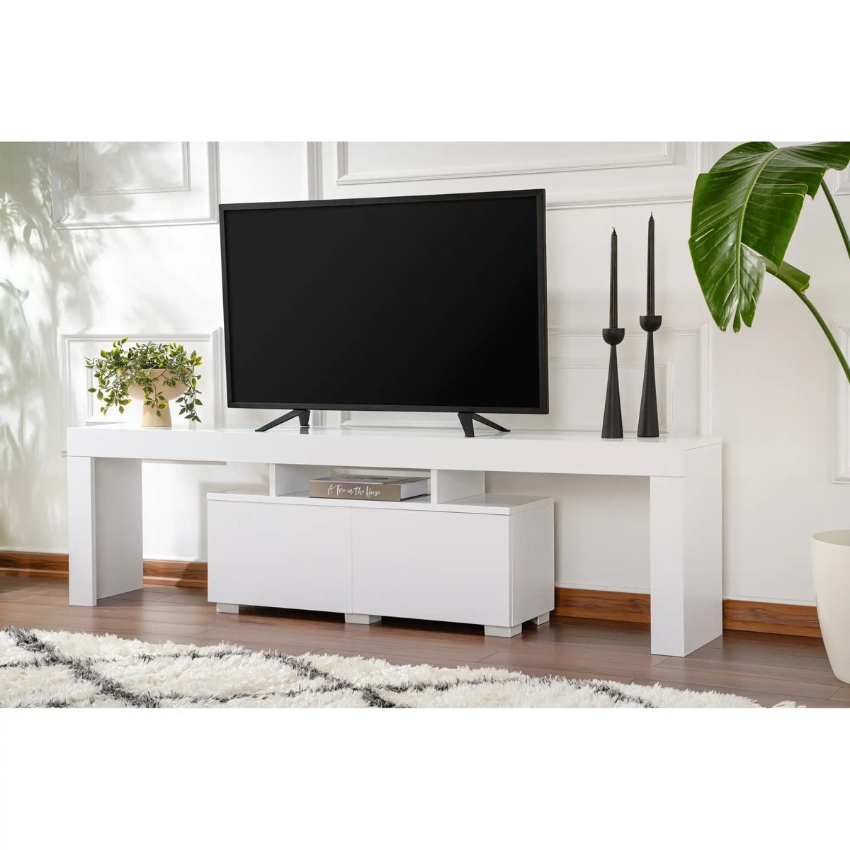 Comoda TV ENCLAVE, alb, PAL, 180x32x50 cm