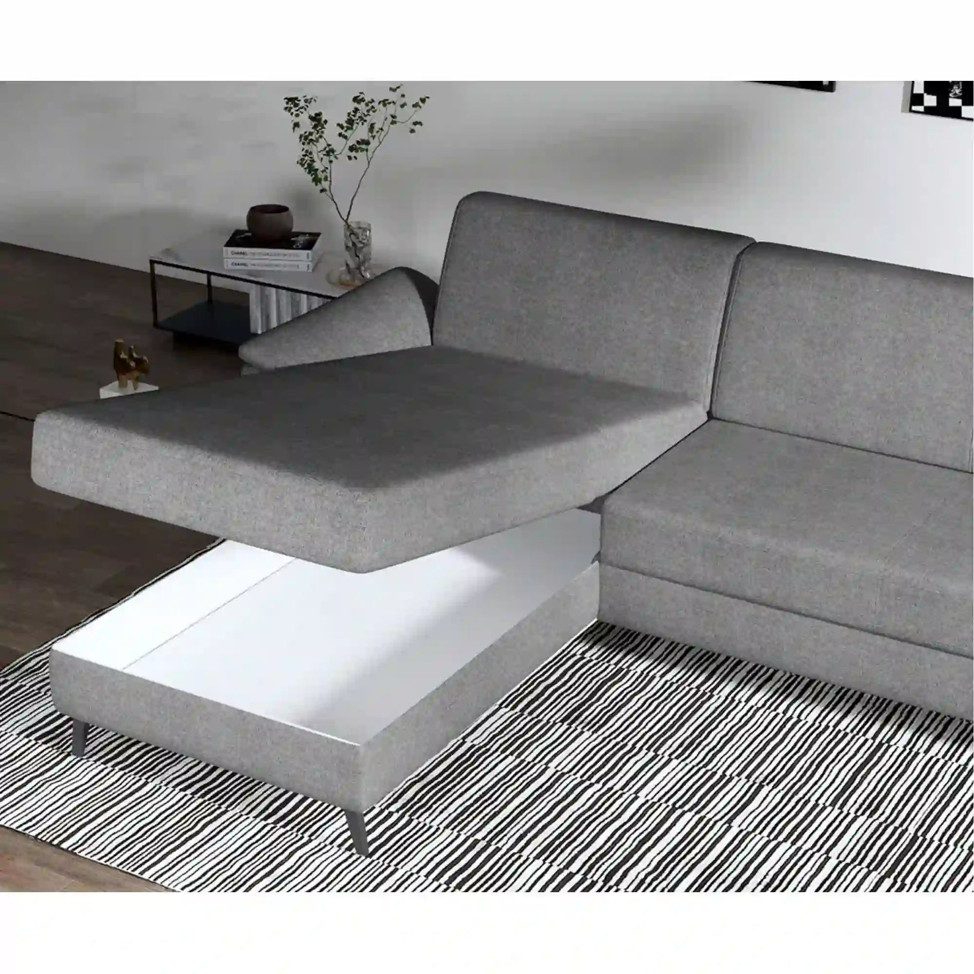 Coltar extensibil MUNDO MINI, sezlong stanga, stofa catifelata mov lila - Monolith 62, cu lada depozitare, 268x162x81 cm