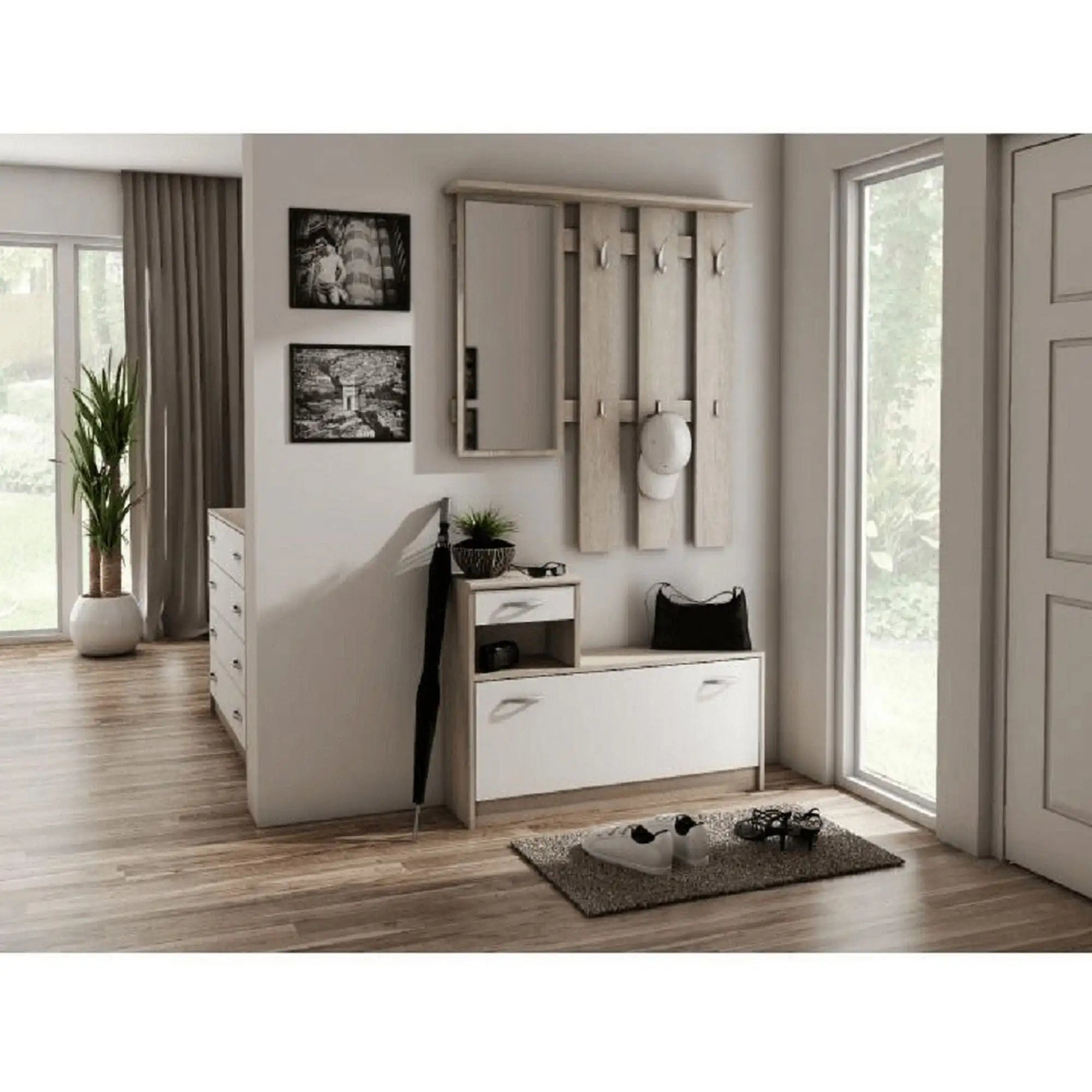 Mobilier hol VIRA-MECKI, stejar sonoma/alb, PAL melaminat, 100x26x190 cm