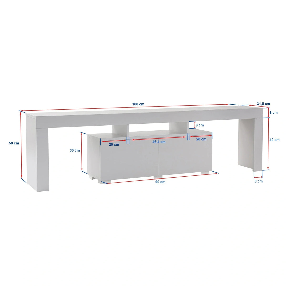 Comoda TV ENCLAVE, alb, PAL, 180x32x50 cm