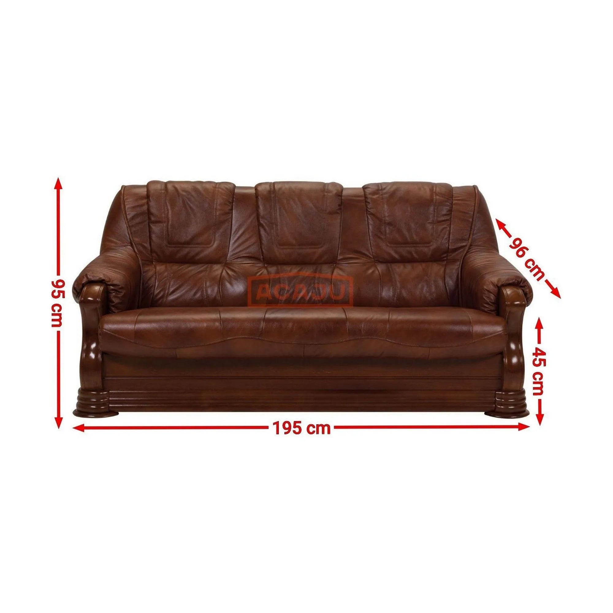 Canapea PARMA, maro,  piele naturala/lemn/PAL, 195x96x95 cm