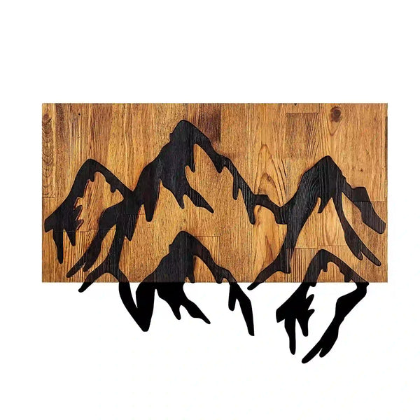 Decoratiune perete MOUNTAIN 5, negru/stejar, metal/lemn, 58x3x44 cm