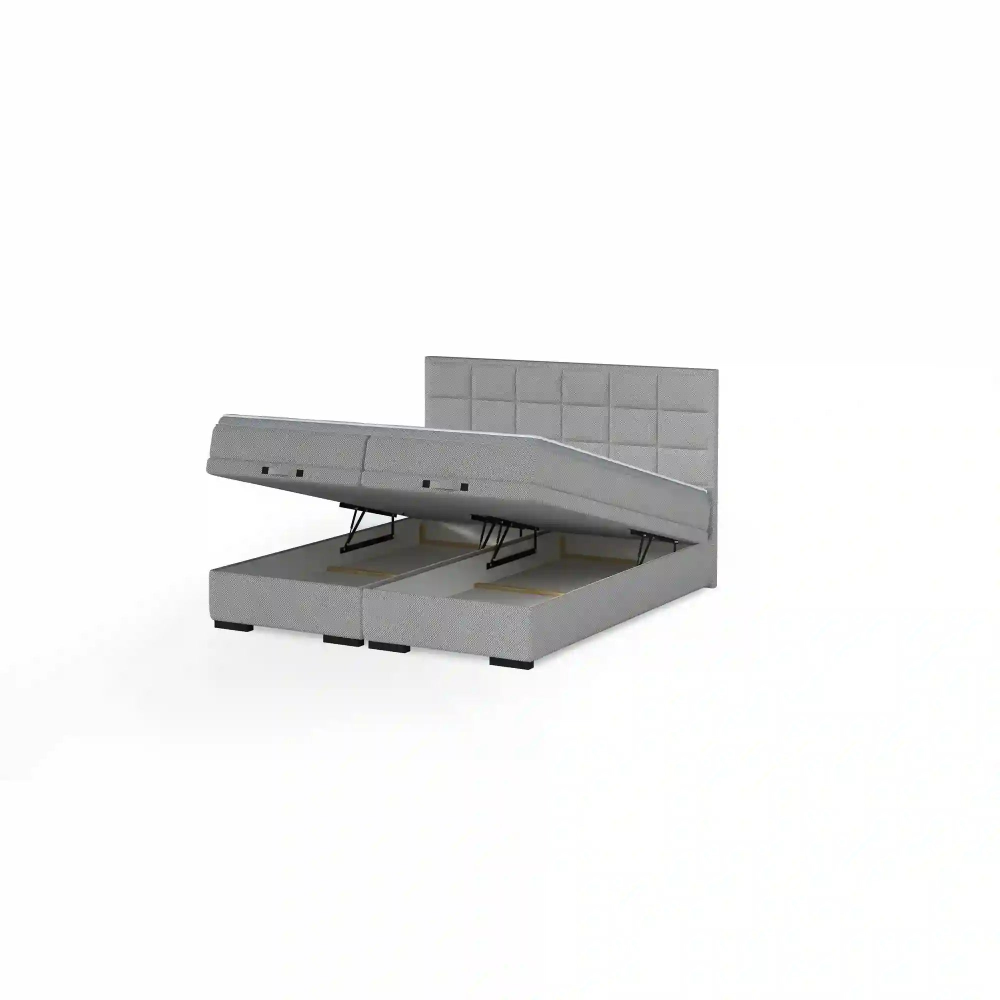 Pat boxspring SEMENO 140x200, personalizabil materiale Gama Premium, cu saltele, spatiu depozitare si topper