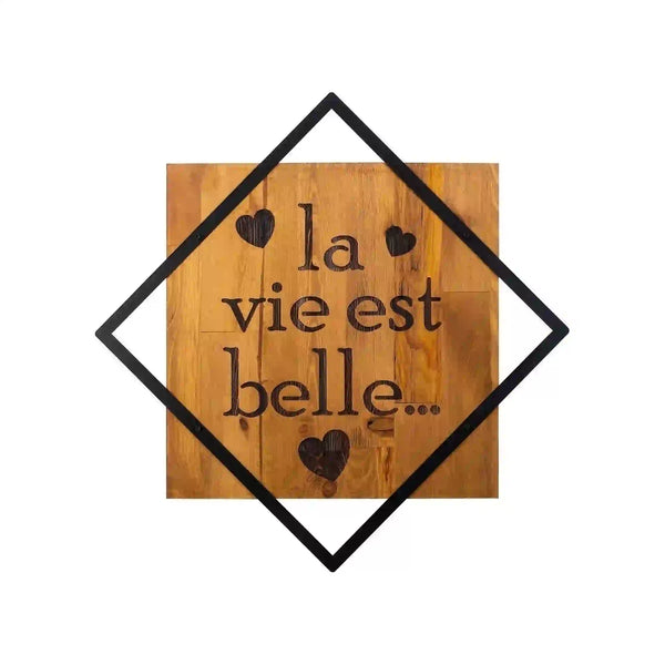Decoratiune perete 899SKL2101, stejar/negru, lemn/metal, 54x54 cm