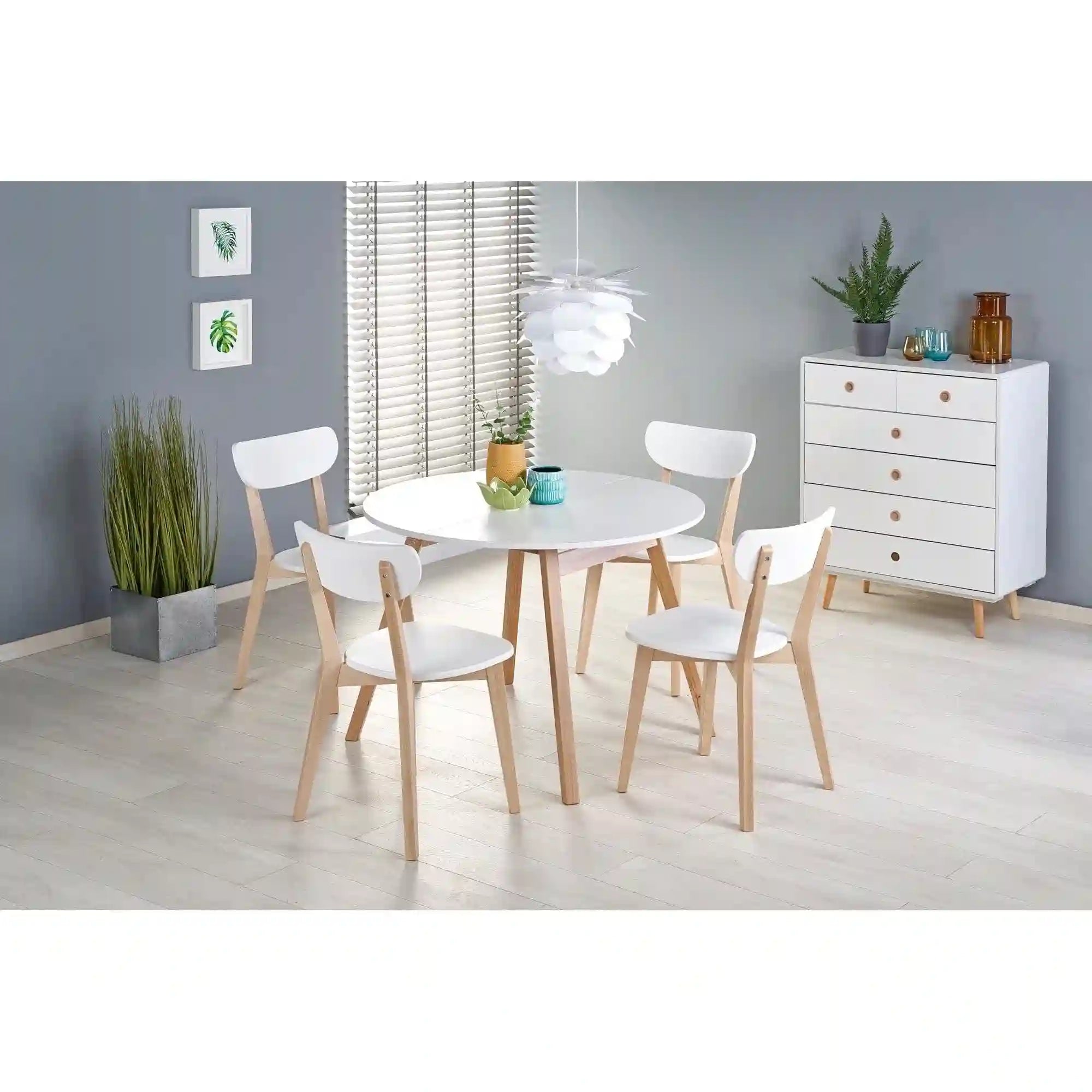 Masa extensibila RUBEN, alb/stejar, 102/142x102x73 cm