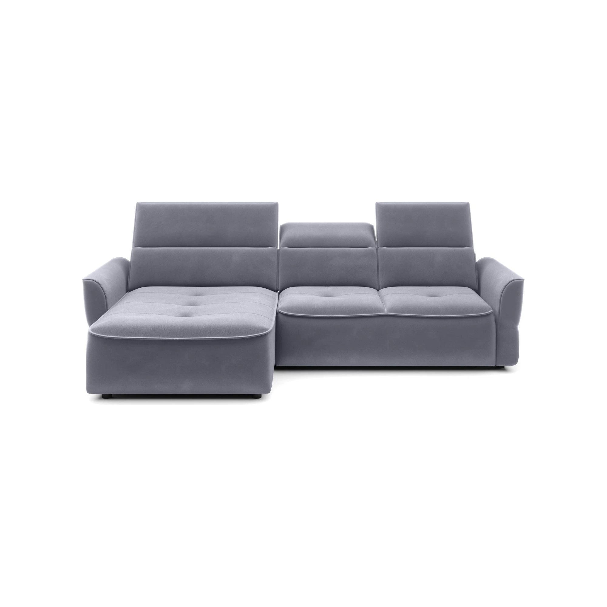 Coltar MURILLO MINI, sezlong stanga, stofa catifelata verde olive - Salvador 10, cu reglaj electric, tetiere reglabile si lada depozitare 260x175x87/100 cm