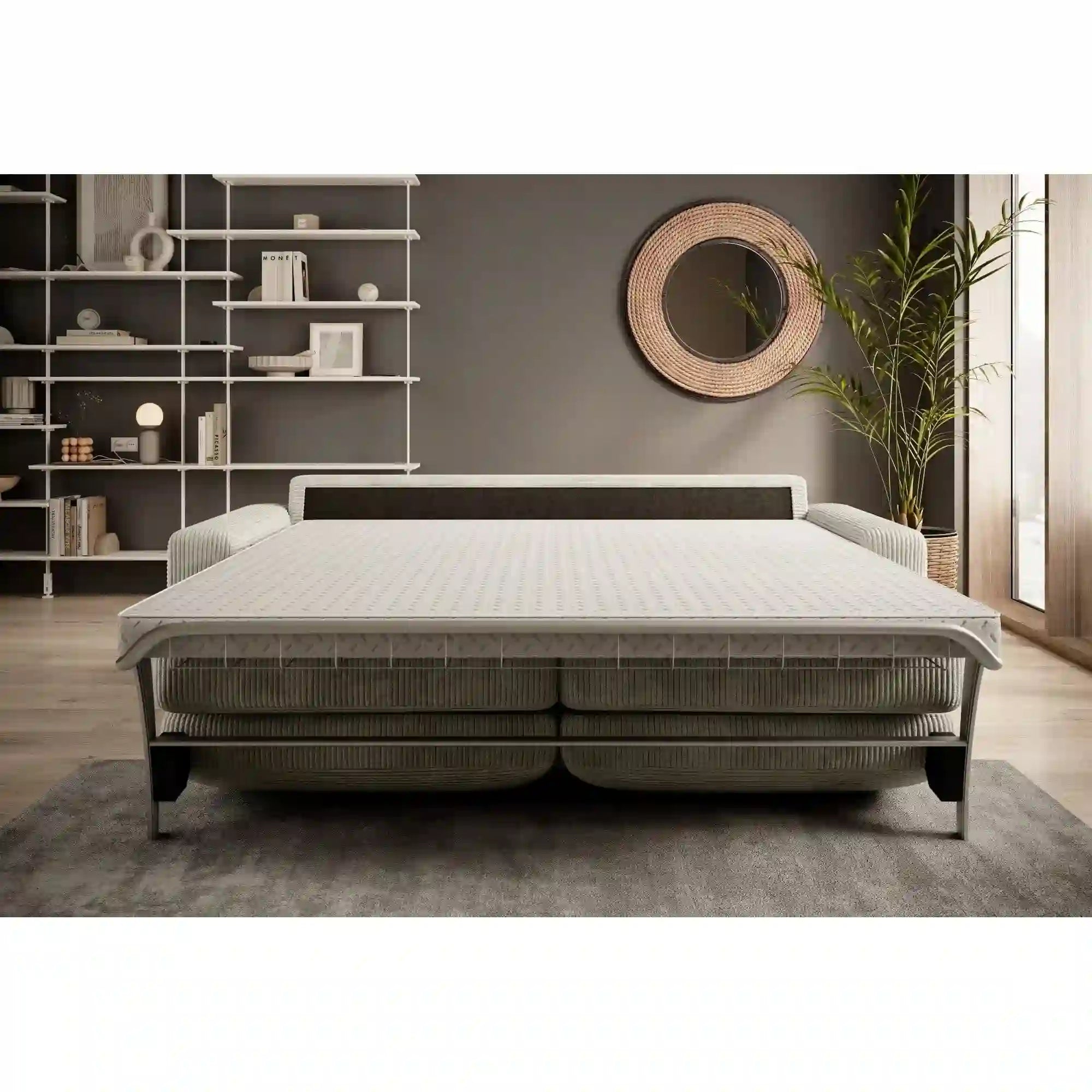 Canapea extensibila VANILLA 160, stofa catifelata gri grafit - Riviera 96, Gama Premium, 220x98x87 cm