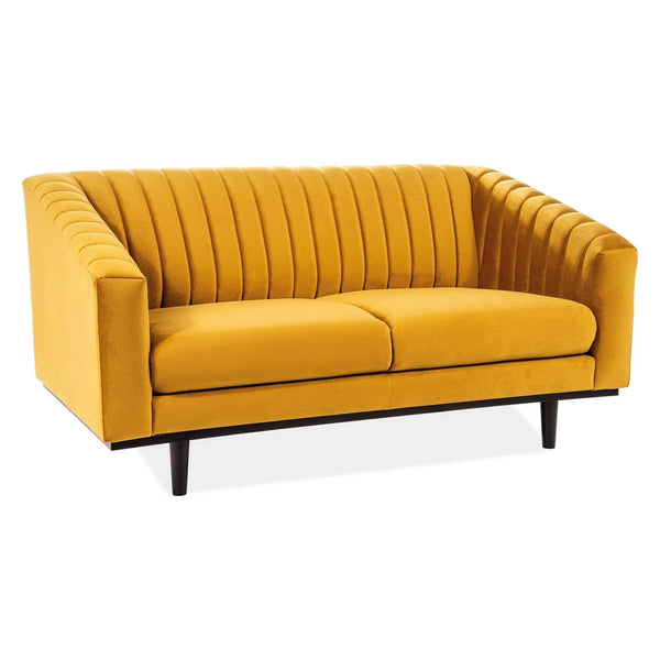 Canapea ASPREY galben curry - Bluvel 68/wenge, stofa catifelata/lemn, 150x85x78 cm