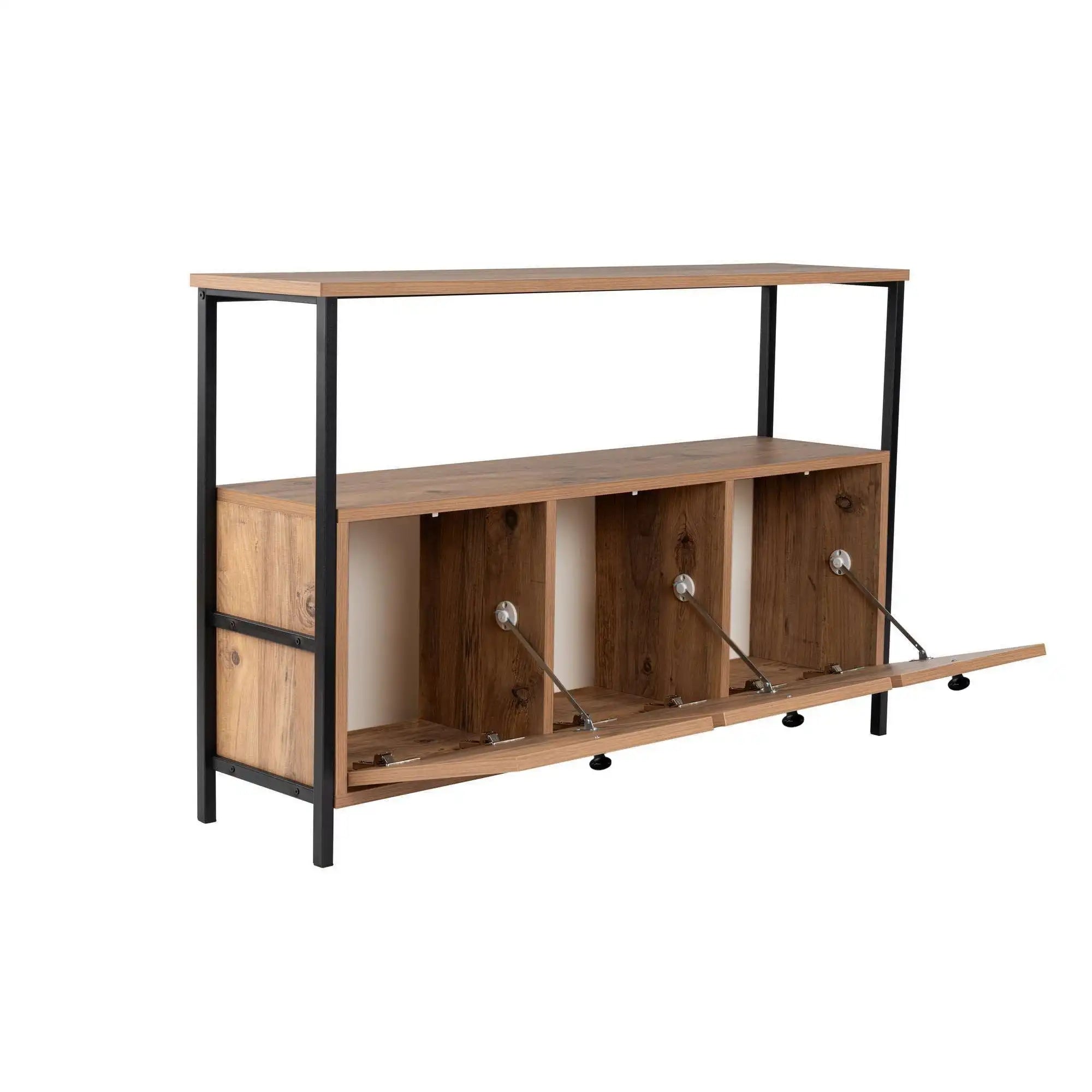 Comoda SOLACE, pin atlantic/negru, PAL/metal, 120x30x77 cm