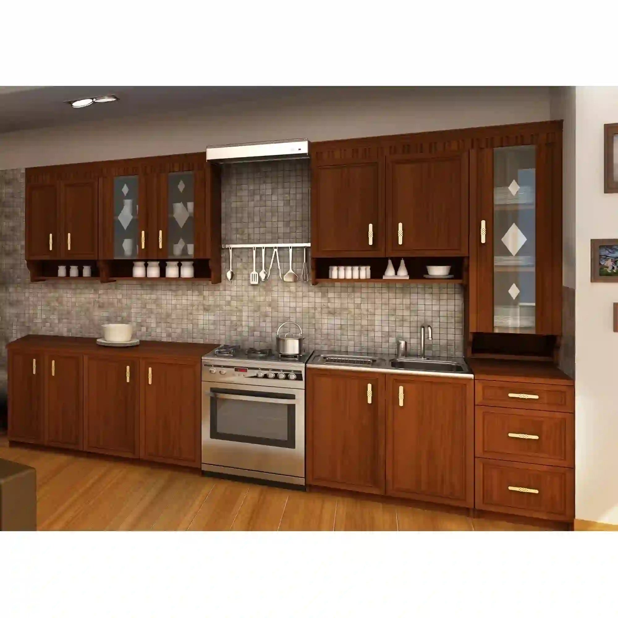 Set bucatarie MARGARET III, nuc, PAL laminat, 260 cm