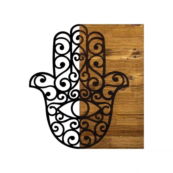 Decoratiune perete HAMSE, nuc/negru, lemn/metal, 46x3x58 cm