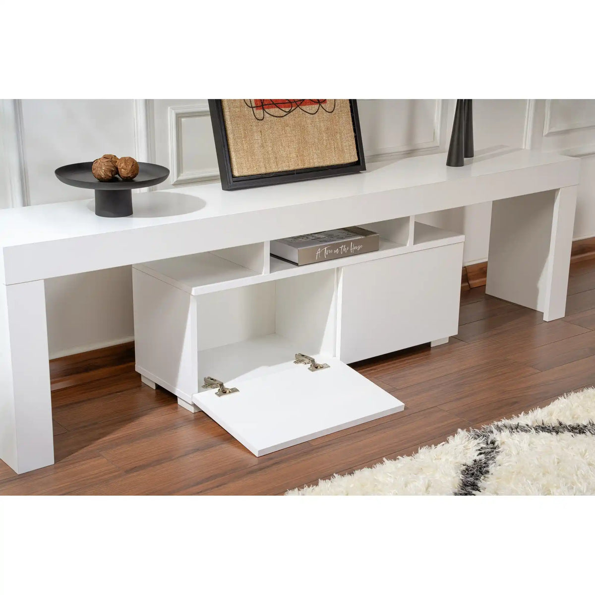 Comoda TV ENCLAVE, alb, PAL, 180x32x50 cm