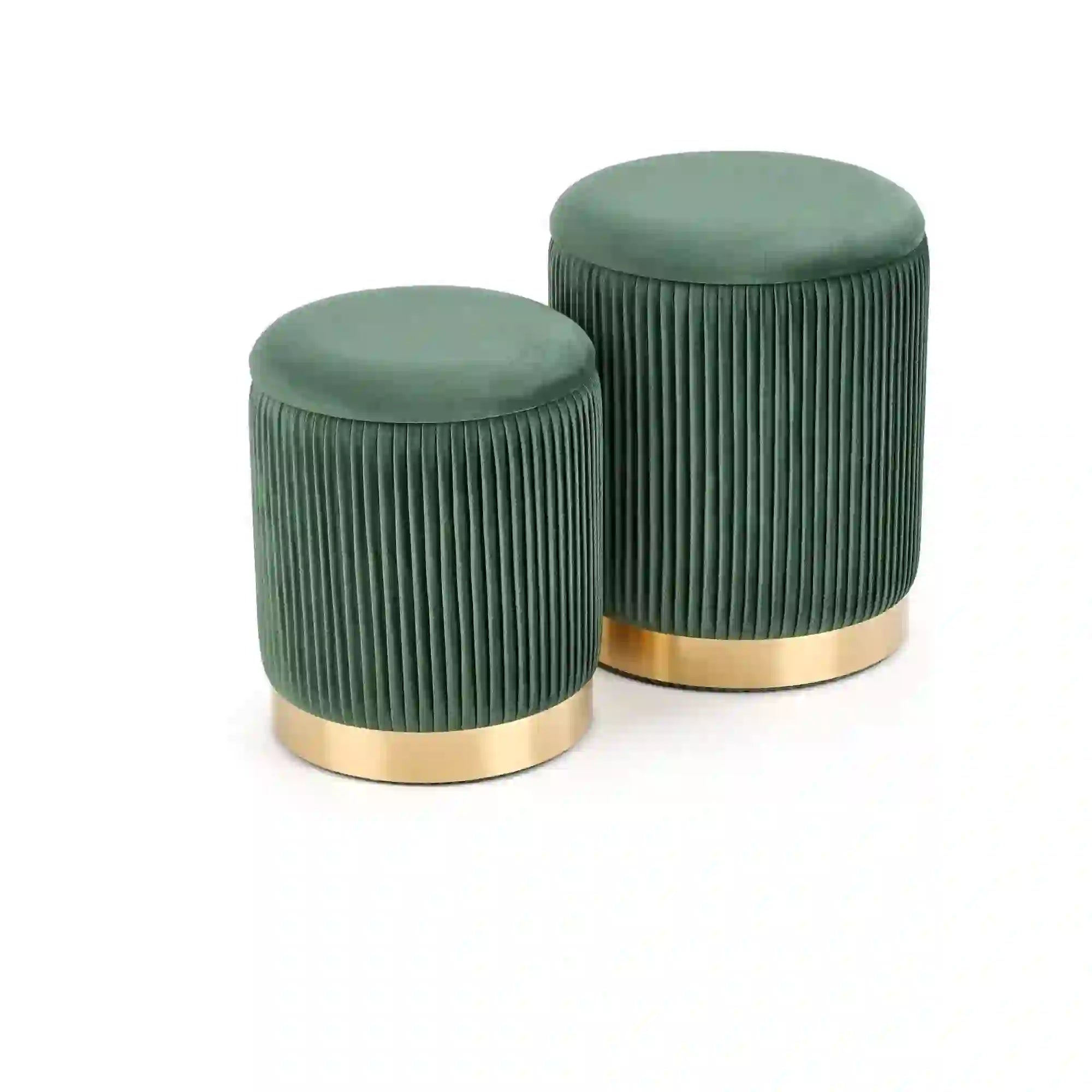 Set 2 tabureti MONTY, stofa catifelata, verde inchis, cu spatiu depozitare