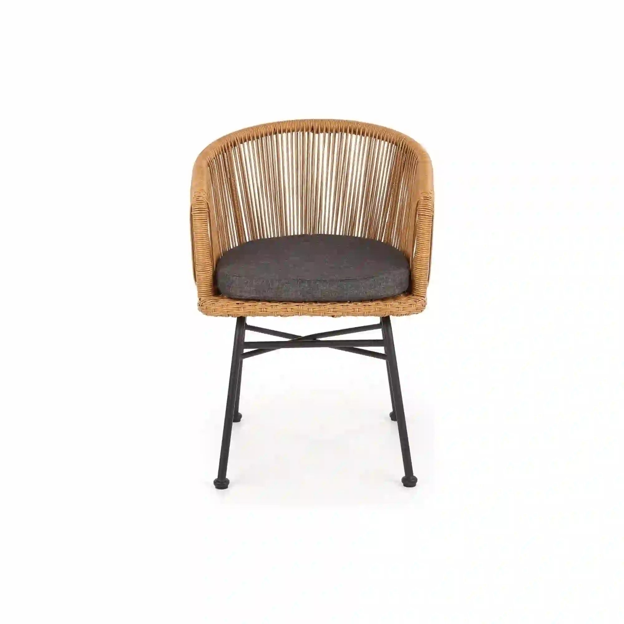 Scaun K400, gri/bej/negru, stofa/rattan sintetic/otel, 55x47x74 cm