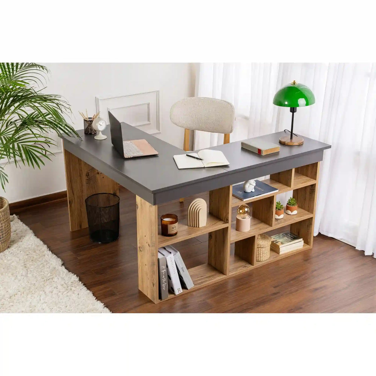 Birou VESPER, gri antracit/pin atlantic, PAL melaminat, 130x120x72 cm