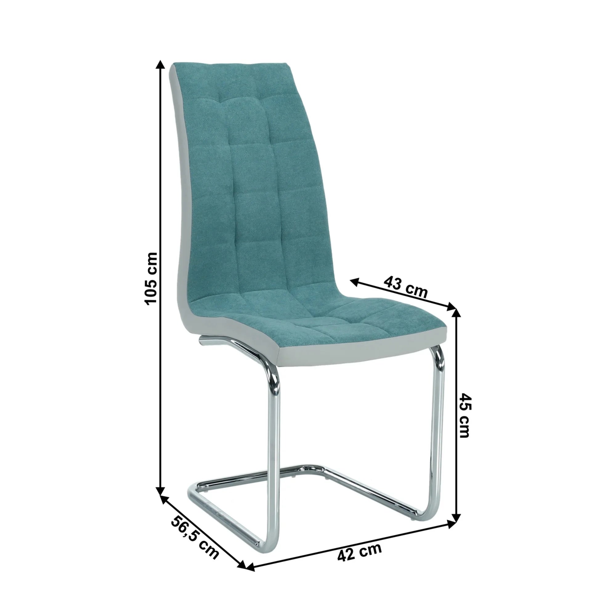 Scaun bucatarie SALOMA NEW, textil/piele ecologica/metal, mentol/gri/crom, 42x57x105 cm