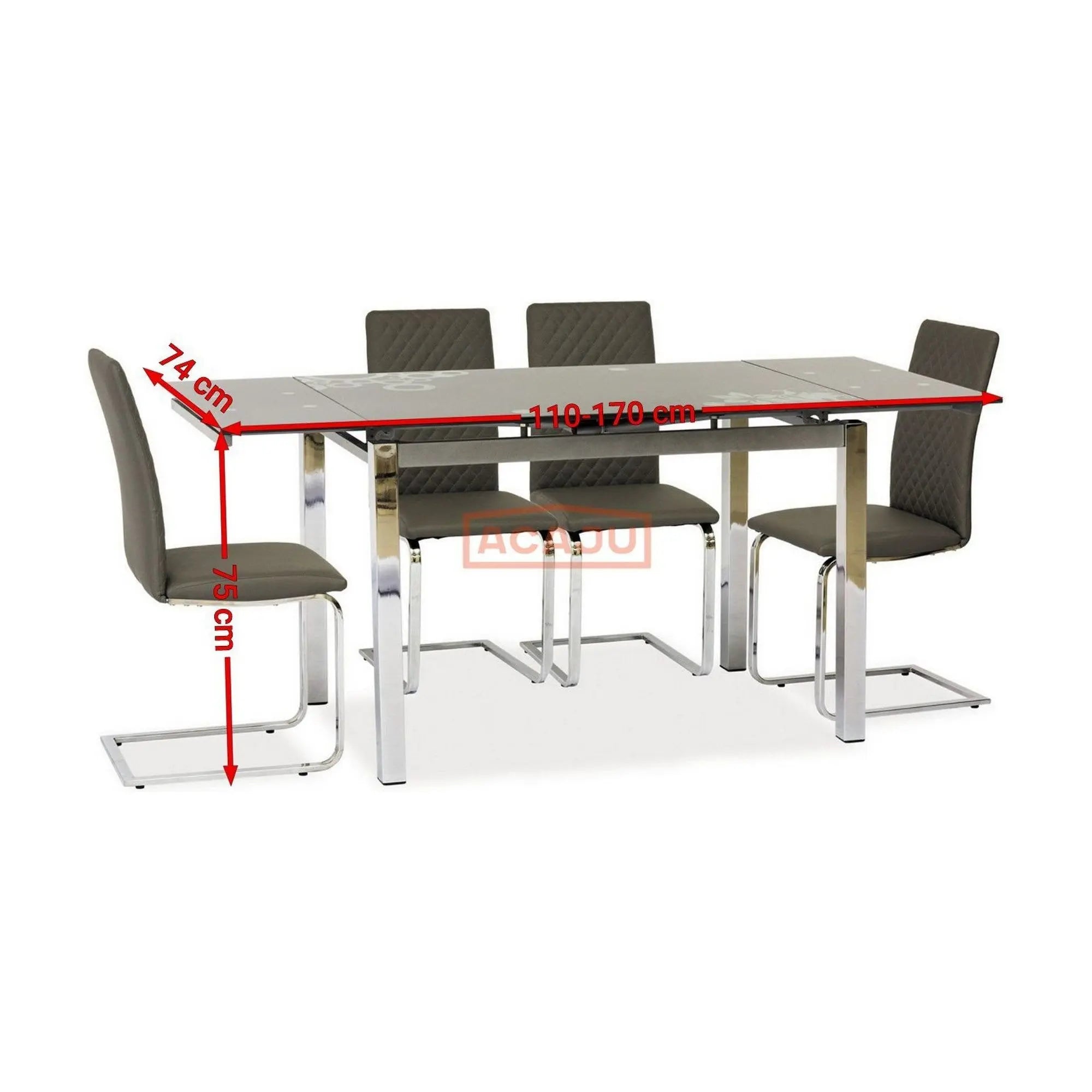 Masa extensibila GD017, gri/crom, sticla securizata/metal, 110/170x74x75 cm