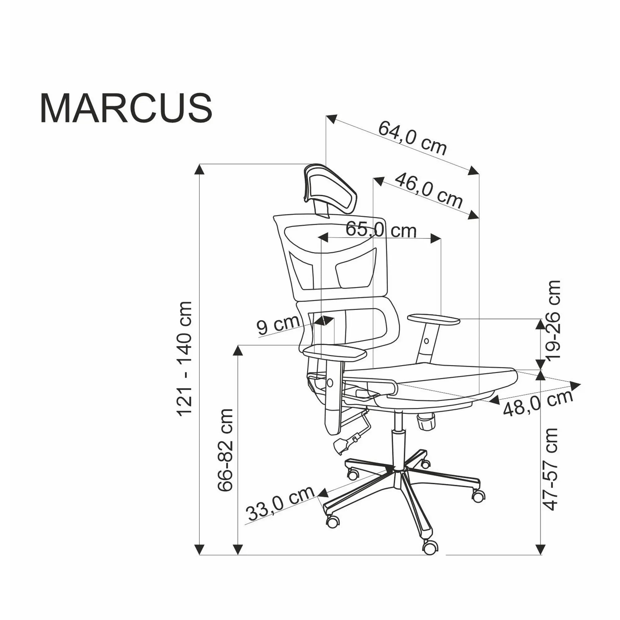 Scaun birou MARCUS, negru, plasa/metal, 65x64x121/140 cm
