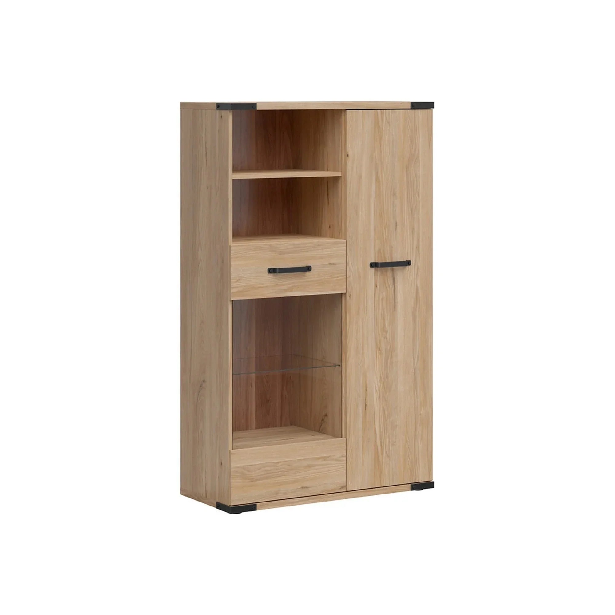 Vitrina LARA, frasin, PAL laminat/sticla, 90x40x151 cm