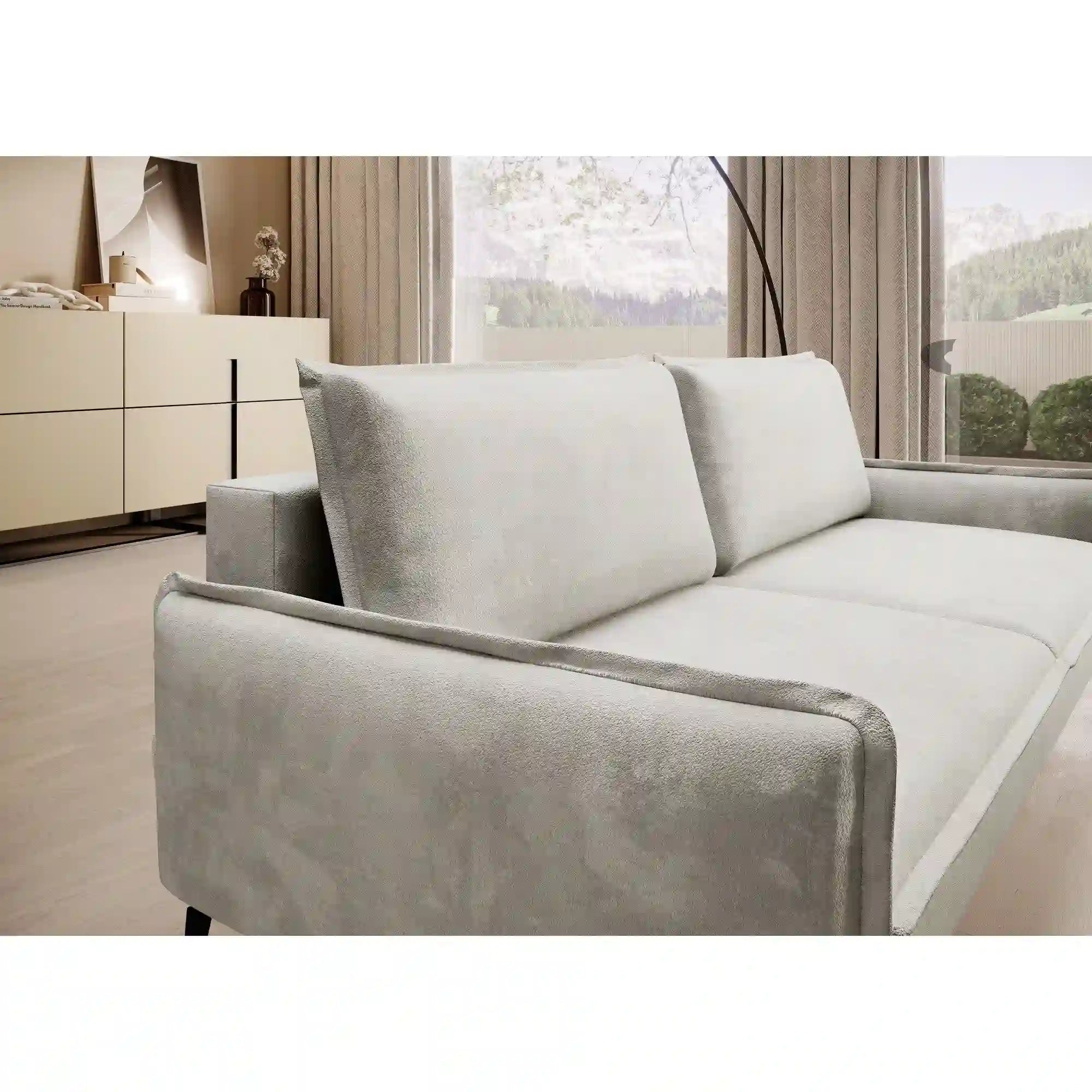 Canapea extensibila GLOSSY, stofa catifelata albastru - Monolith 77, cu lada depozitare, 223x107x89 cm