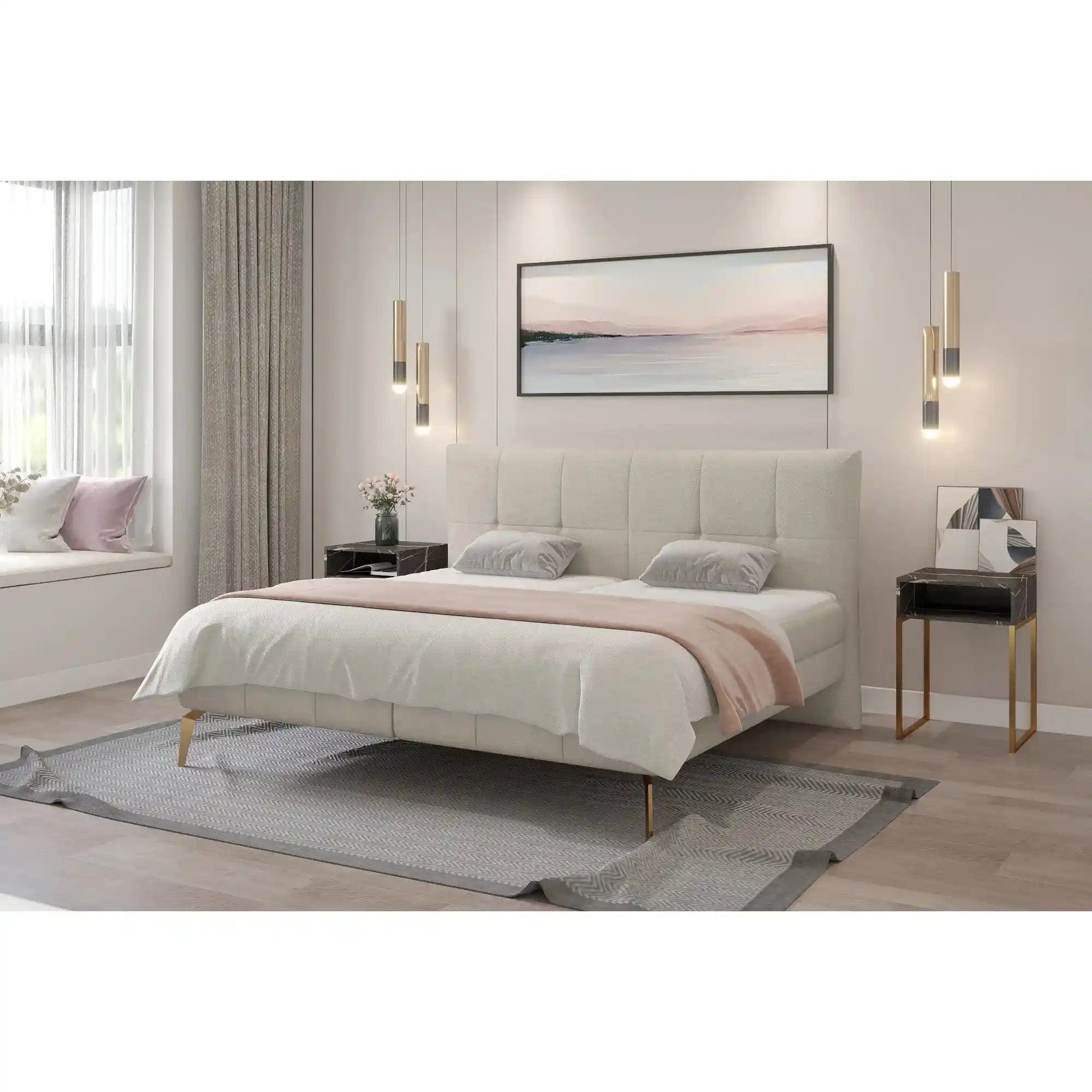 Pat JOLIN 180x200, personalizabil materiale Gama Premium, cu saltea, spatiu depozitare si pistoane
