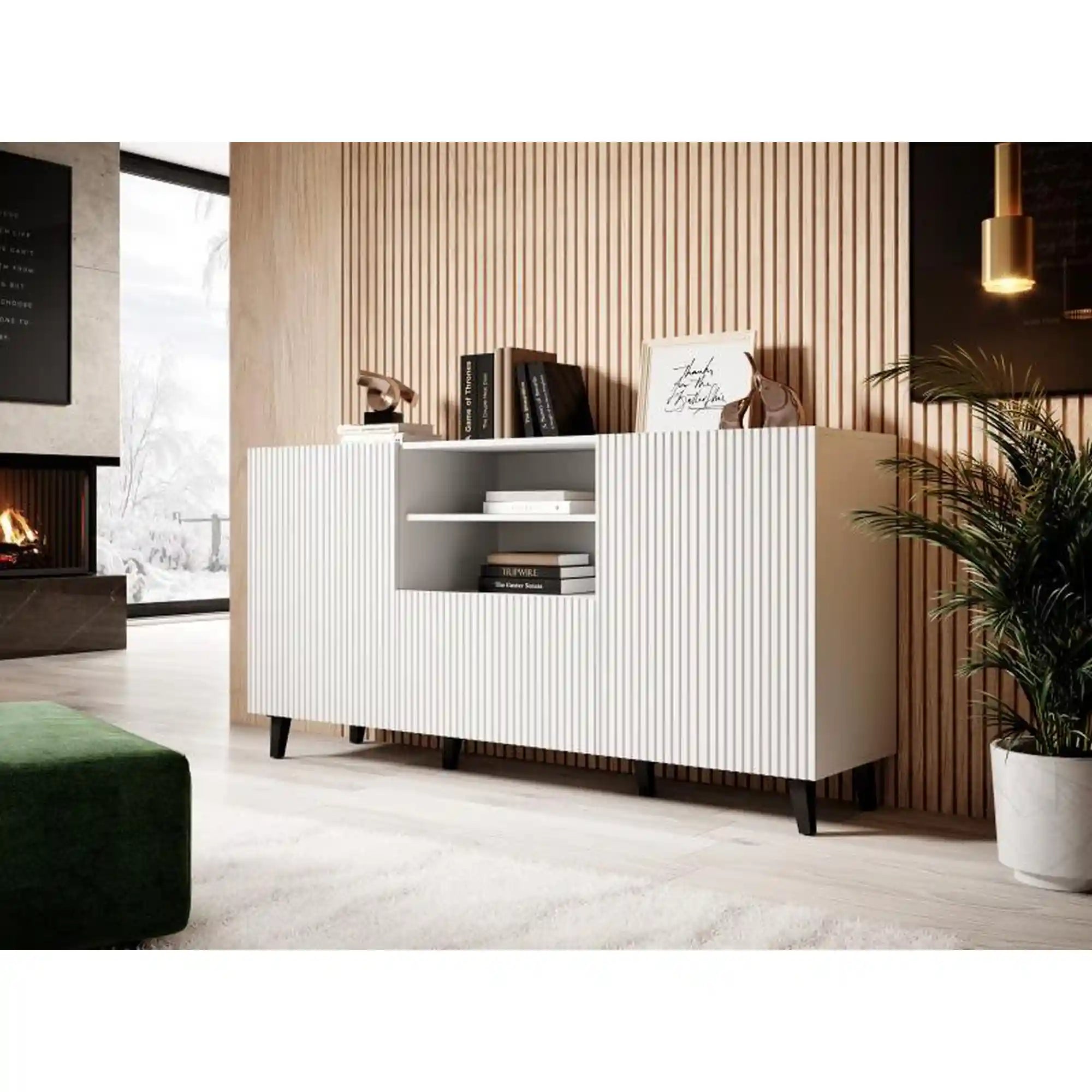 Comoda PAFOS, alb, PAL laminat, 150x40x82 cm