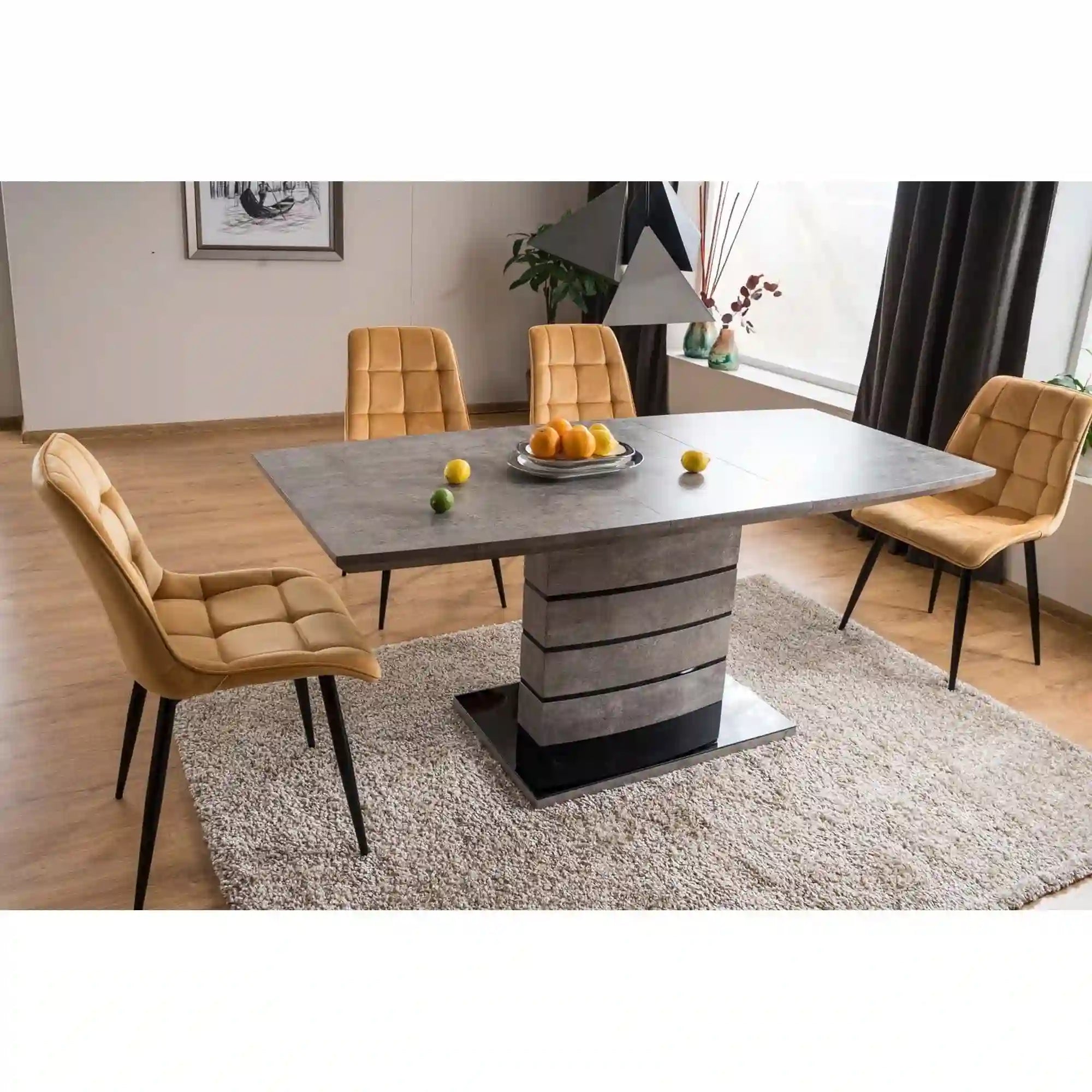 Masa extensibila LEONARDO, gri beton/negru, 140/180x80x76 cm