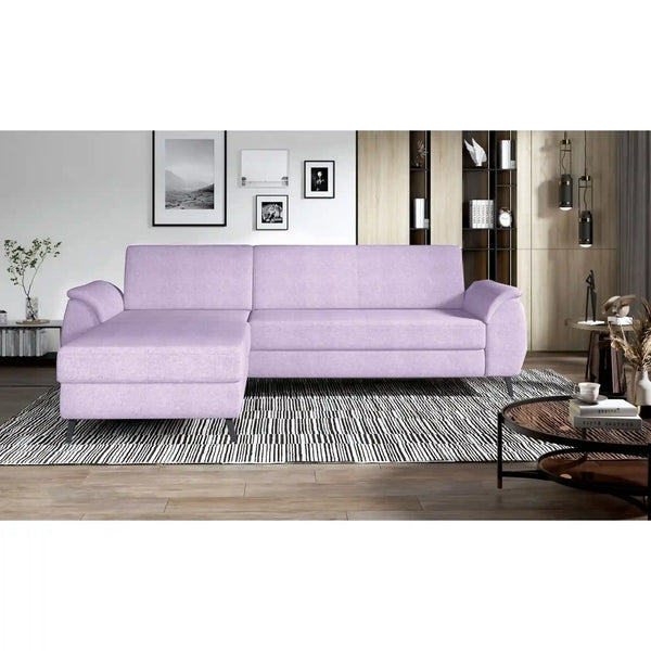 Coltar extensibil MUNDO MINI, sezlong stanga, stofa catifelata mov lila - Monolith 62, cu lada depozitare, 268x162x81 cm