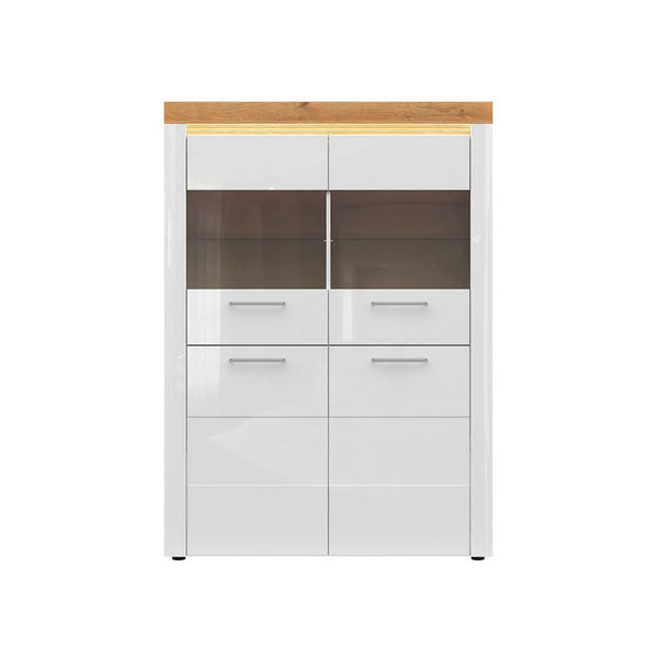 Vitrina HORTON, alb lucios, PAL laminat/sticla, 119x42x166 cm