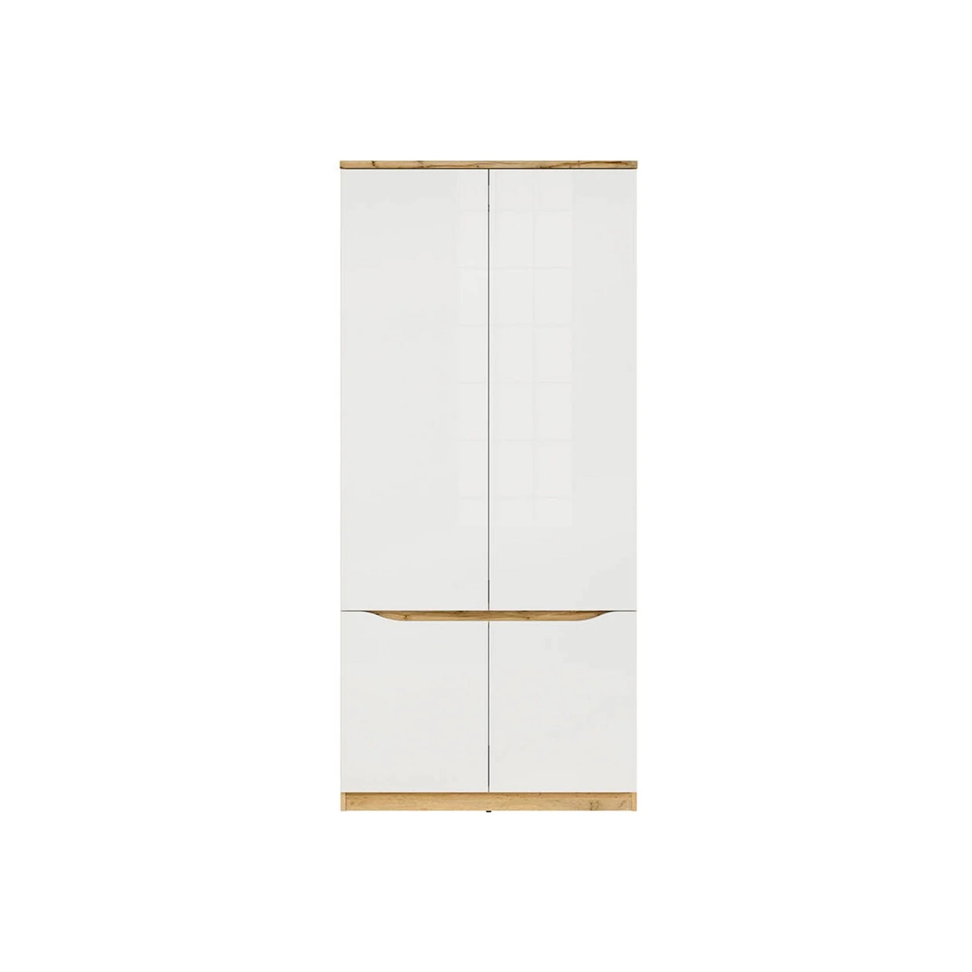 Dulap 90 NUIS, alb lucios/stejar wotan, PAL laminat, cu 4 usi, 90x58x198 cm