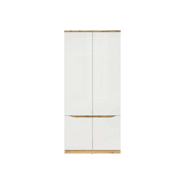 Dulap 90 NUIS, alb lucios/stejar wotan, PAL laminat, cu 4 usi, 90x58x198 cm
