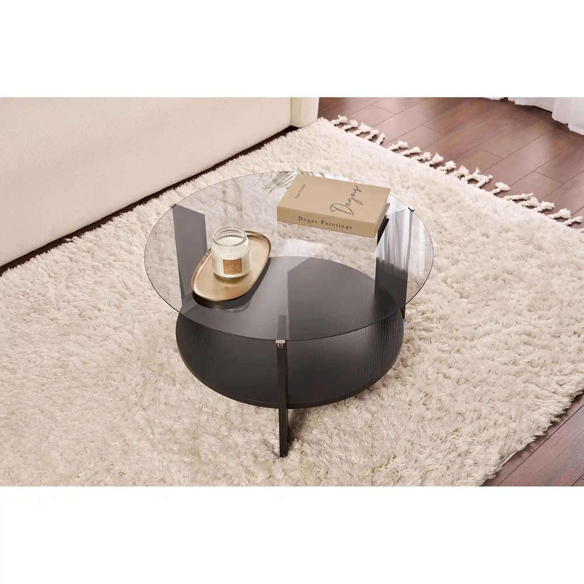 Masuta cafea CLARA, negru/fumuriu, PAL/sticla, 75x75x40 cm