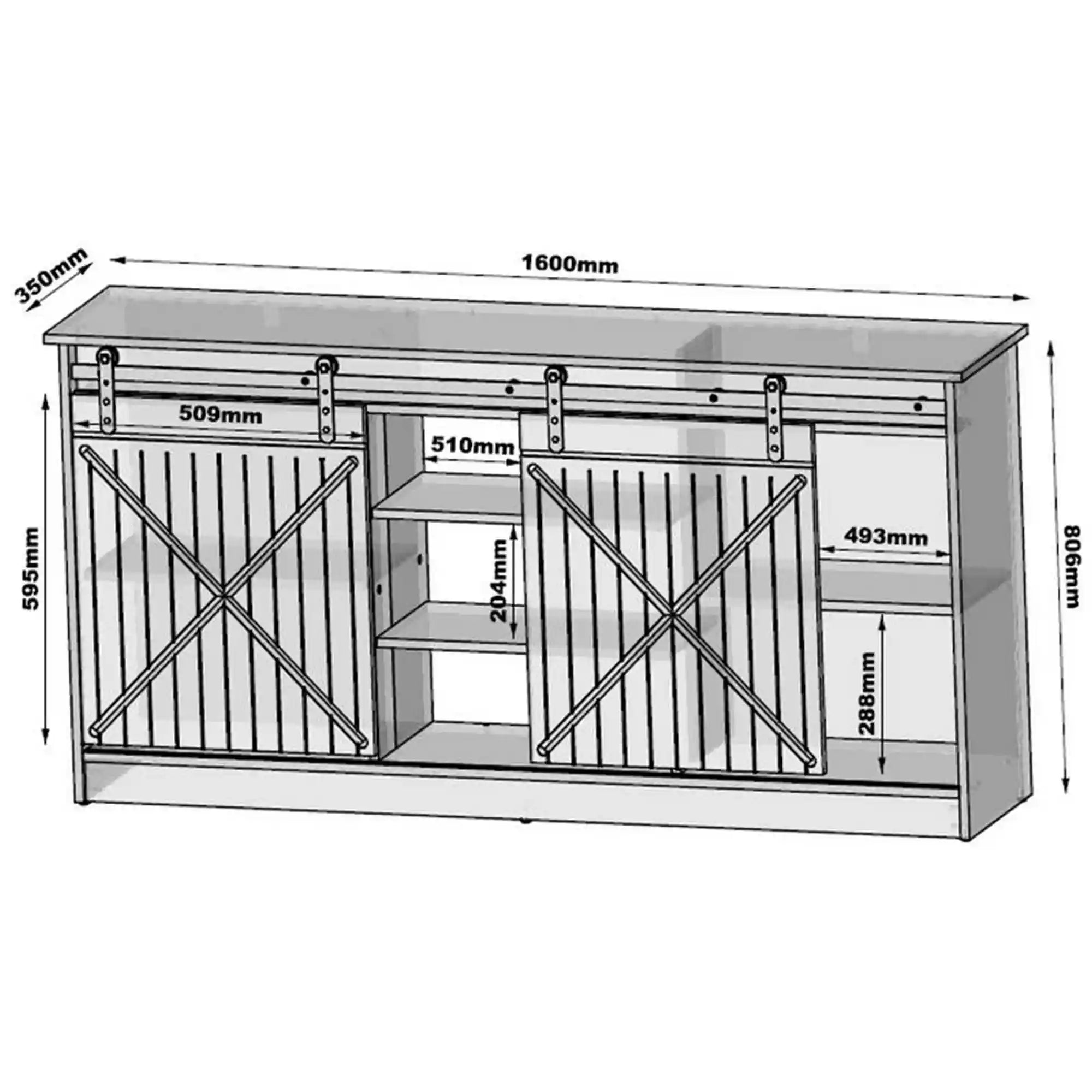 Comoda GRANERO, negru, PAL laminat, 160x35x80 cm