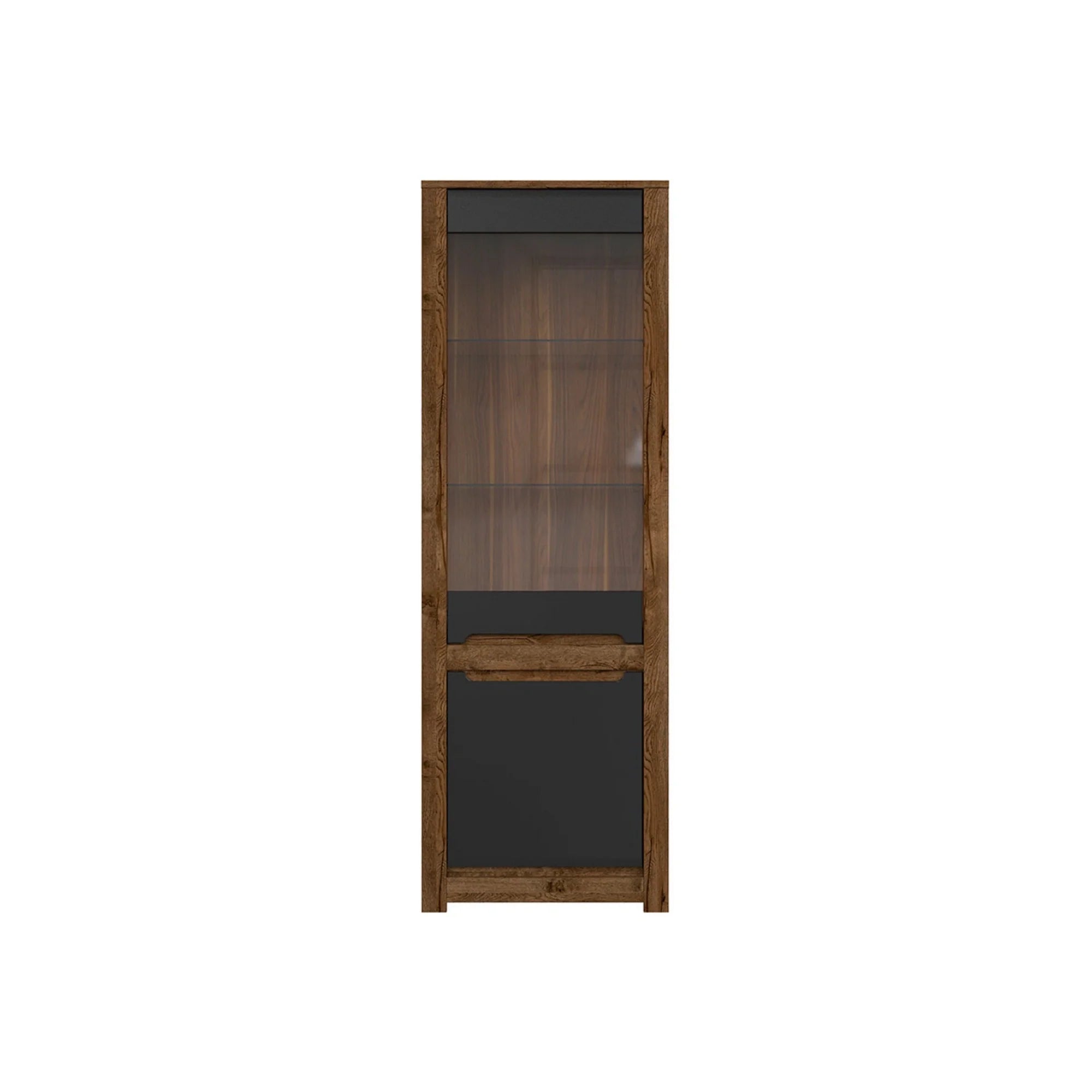 Vitrina RUSO, stejar/negru, PAL/sticla securizata, 69x46x205 cm