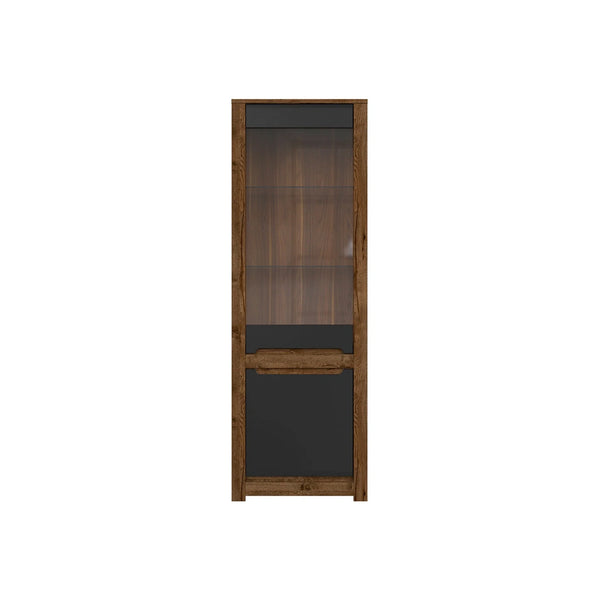 Vitrina RUSO, stejar/negru, PAL/sticla securizata, 69x46x205 cm