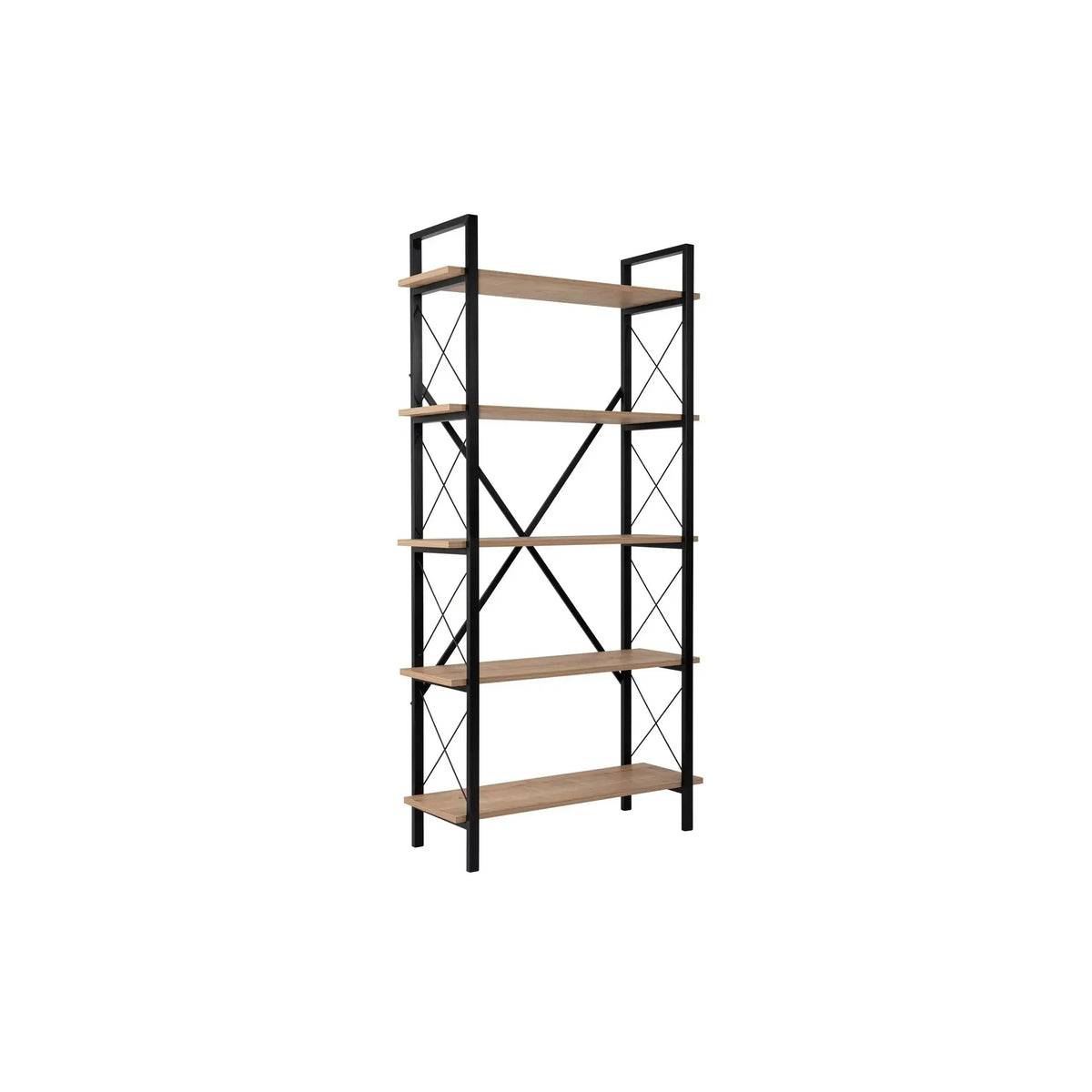 Etajera ELYSIAN, stejar/negru, PAL/metal, 90x34x180 cm