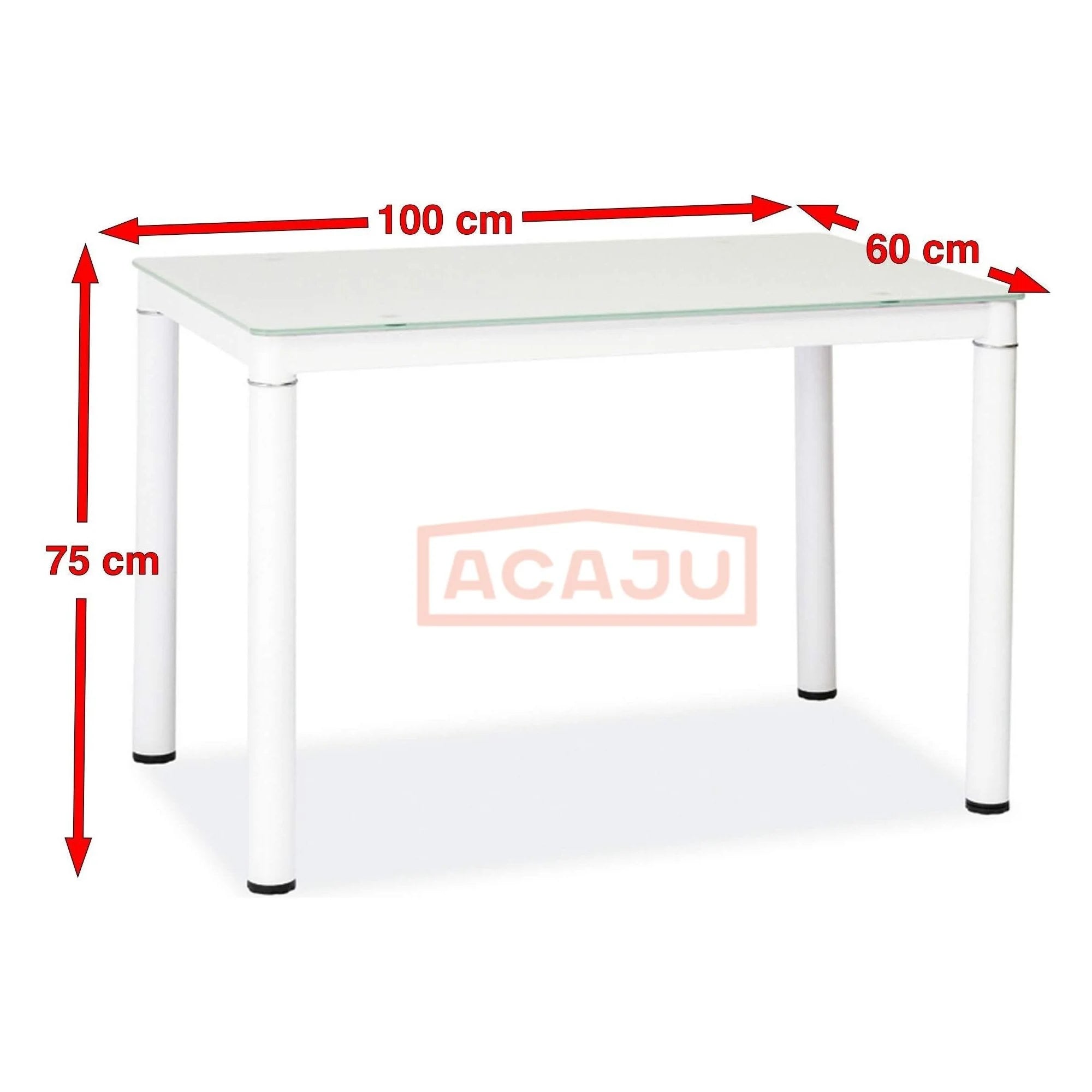 Masa GALANT, alb, sticla securizata/metal, 100x60x75 cm