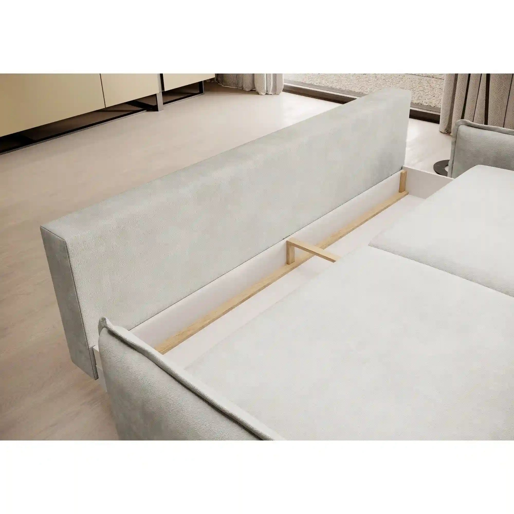 Canapea extensibila GLOSSY, stofa catifelata albastru - Monolith 77, cu lada depozitare, 223x107x89 cm