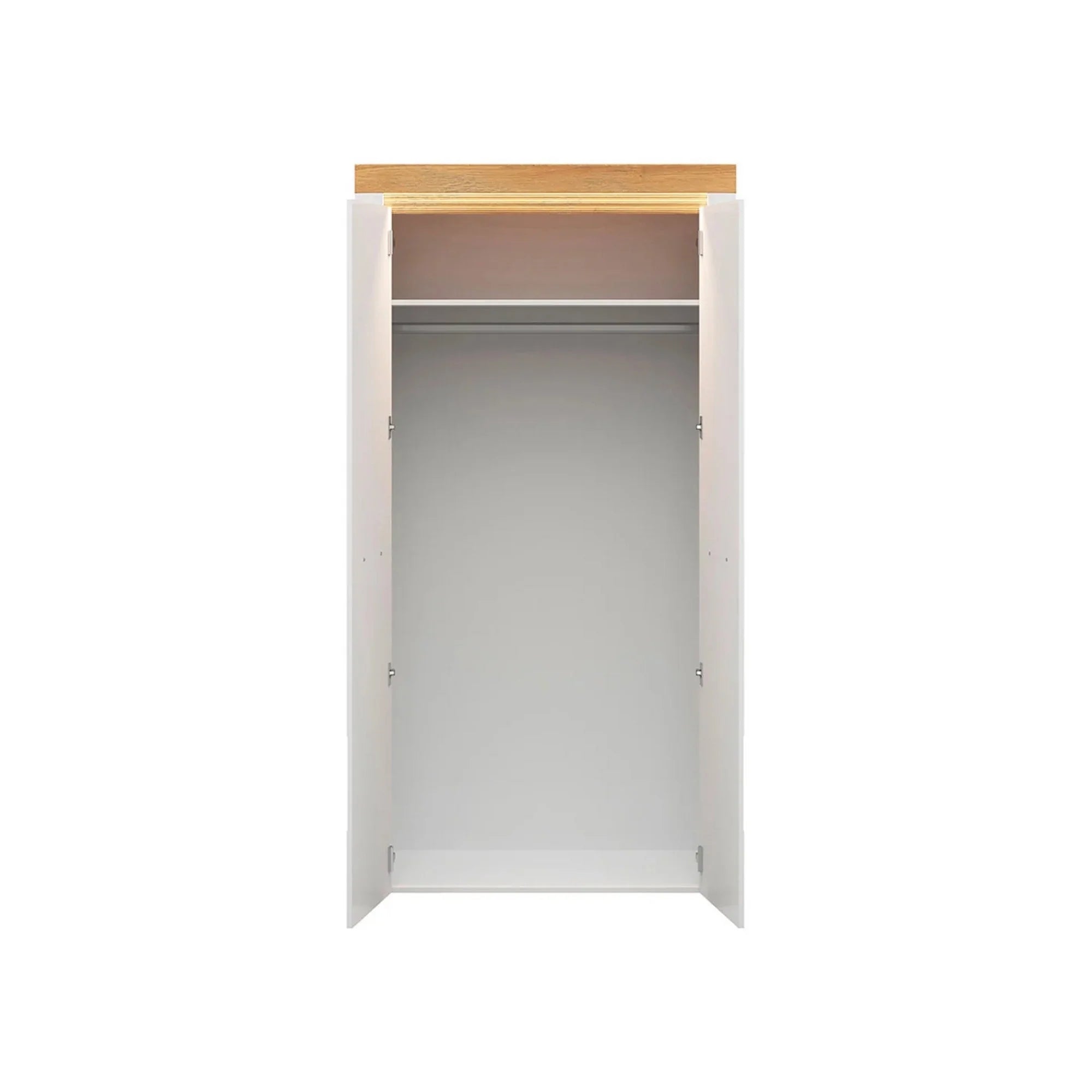 Dulap HORTON, alb lucios/stejar, PAL laminat, cu 2 usi, 107x56x205 cm