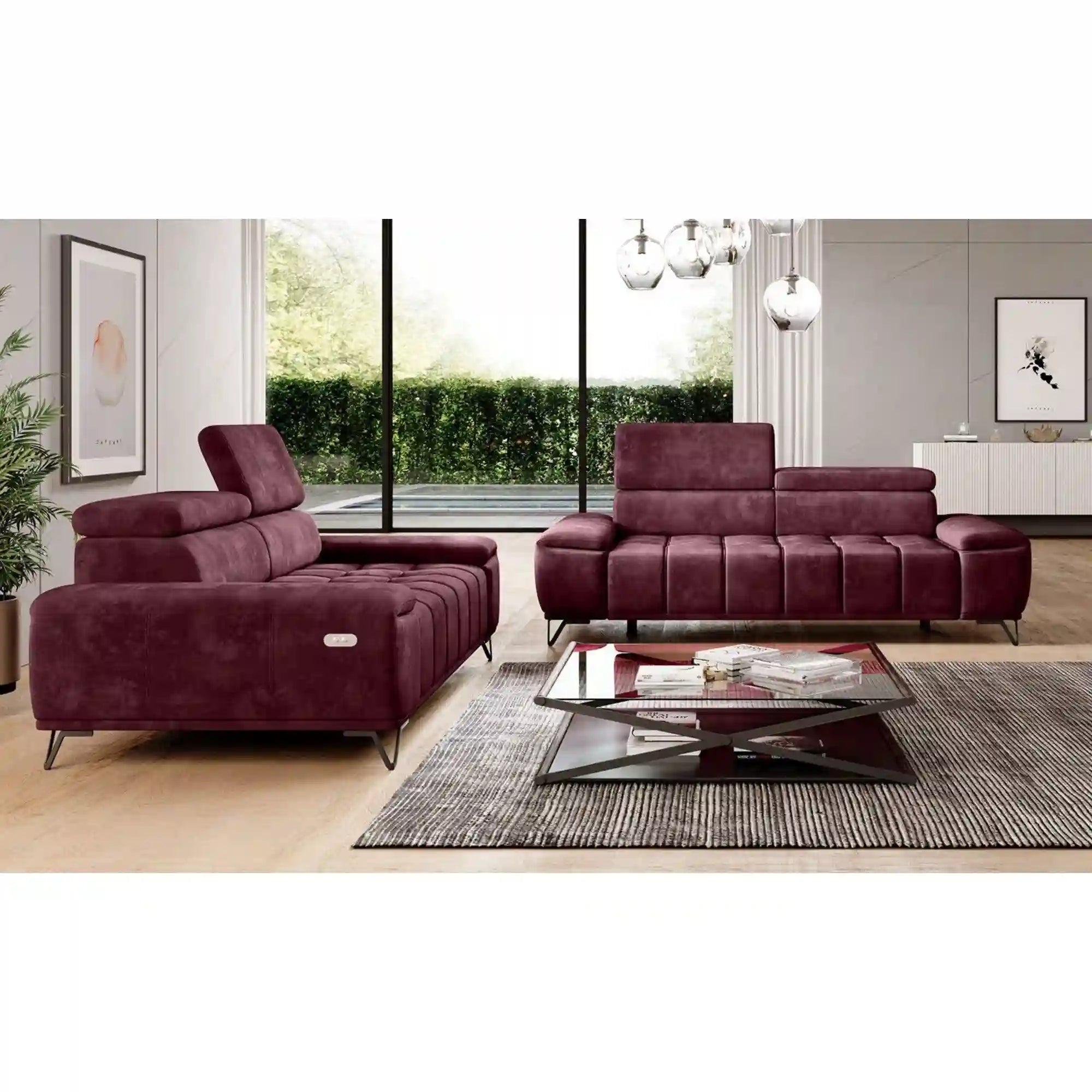Canapea PALLADIO 2E, personalizabil materiale gama Premium, reglaj electric, tetiere raglabile, 194x110x99 cm