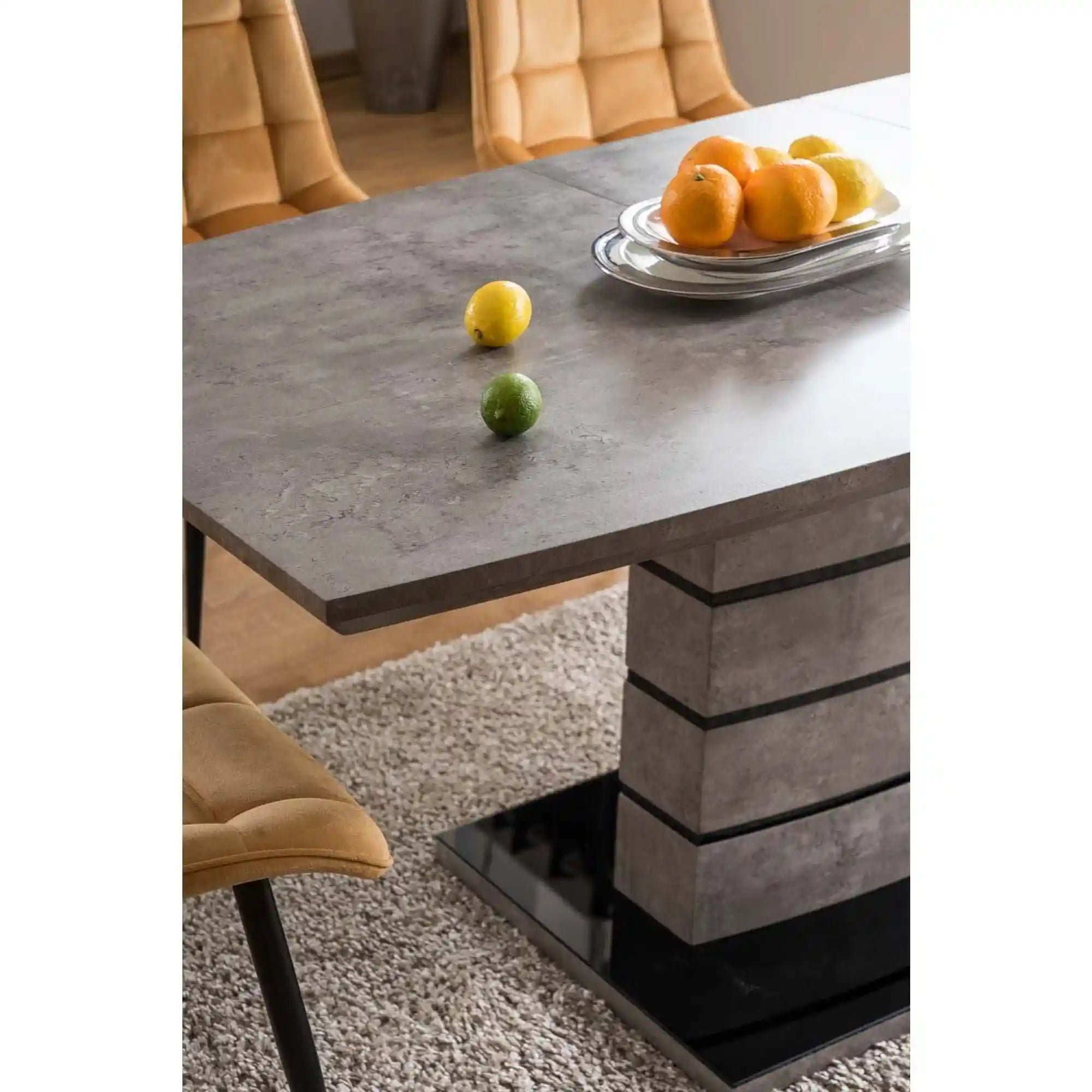 Masa extensibila LEONARDO, gri beton/negru, 140/180x80x76 cm