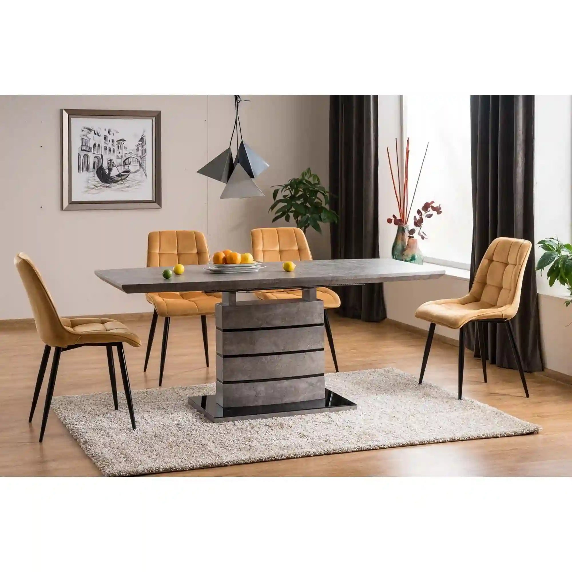 Masa extensibila LEONARDO, gri beton/negru, 140/180x80x76 cm